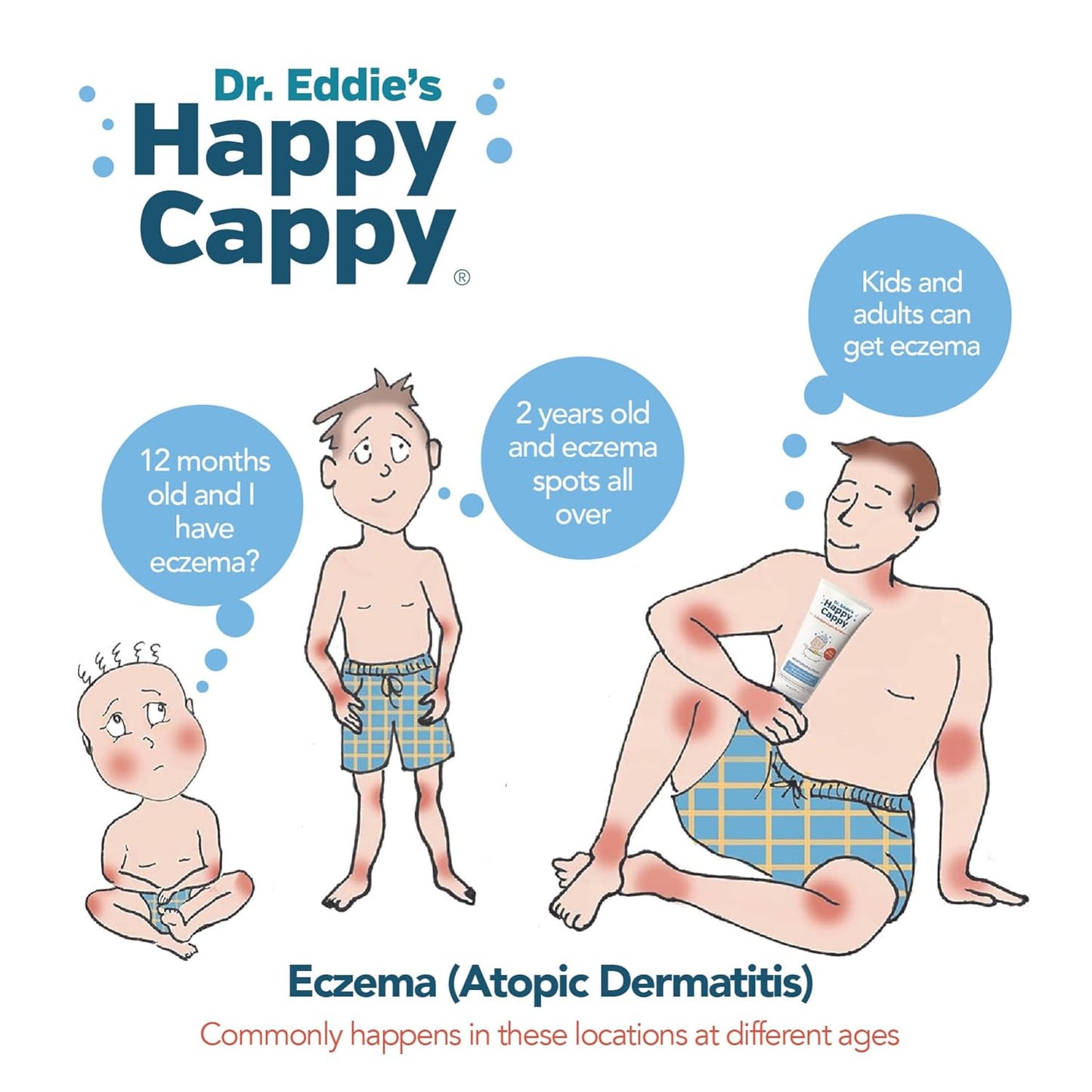 Happy Cappy Baby Shampoo and Body Wash - Eczema Body Wash for Kids & Toddlers, Helps with Dryness, Reduces Itching and Redness, Dermatologist Tested, Fragrance Free - 8 Fl Oz (Pack of 4)