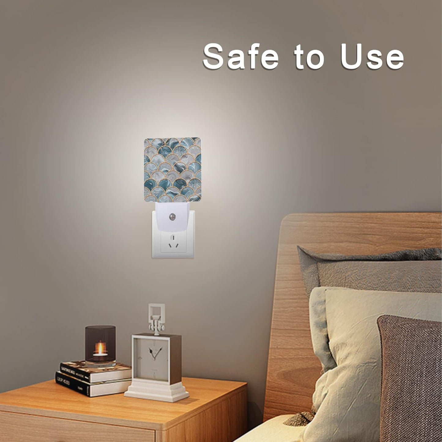 Mermaid Fish Scales Marble Night Light Plug-in LED Nightlights Auto Sensor Night Lamp Dusk-to-Dawn Lamp Home Decor for Nursery Children Girls Boys
