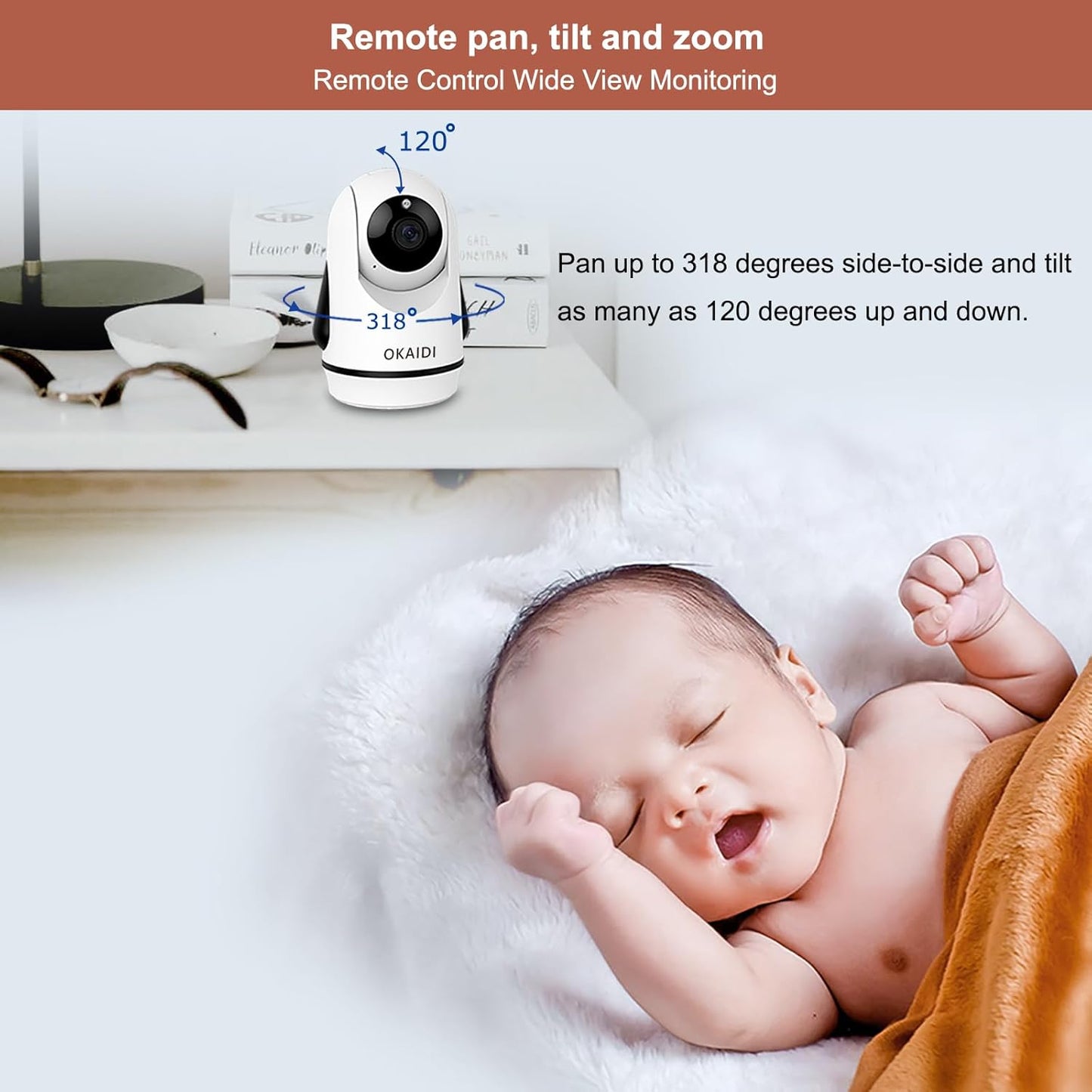 OKAIDI Video Baby Monitor with 2 Cameras, 5" Display Baby Monitor No WiFi, 30H Battery and 1000ft Range, Remote Pan-Tilt-Zoom Baby Camera, 2-Way Talk, 8 Lullabies, for Baby Pet Elderly
