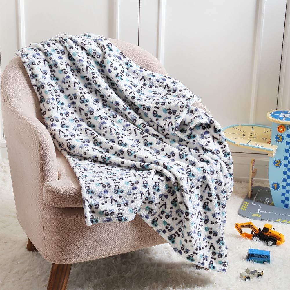 CREVENT 30"X40" Cute Lightweight Silky Cozy Warm Baby Blanket for Boys Infant Toddler Newborn Unisex Crib Cot Stroller, for All Season - Blue Truck