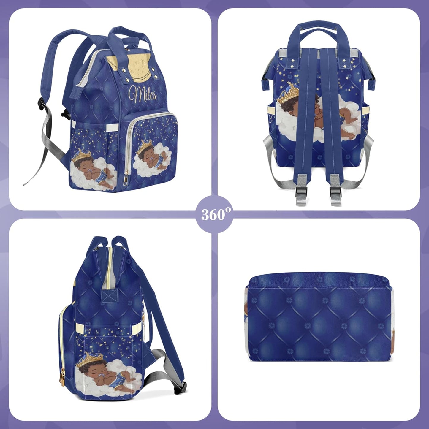 Personalized Diaper Bag for Baby Boys, Large Capacity Custom Diaper Bag with Name, Mom Bag Backpack, Waterproof, Adjustable Shoulder Straps Nappy Bag, Blue Crown