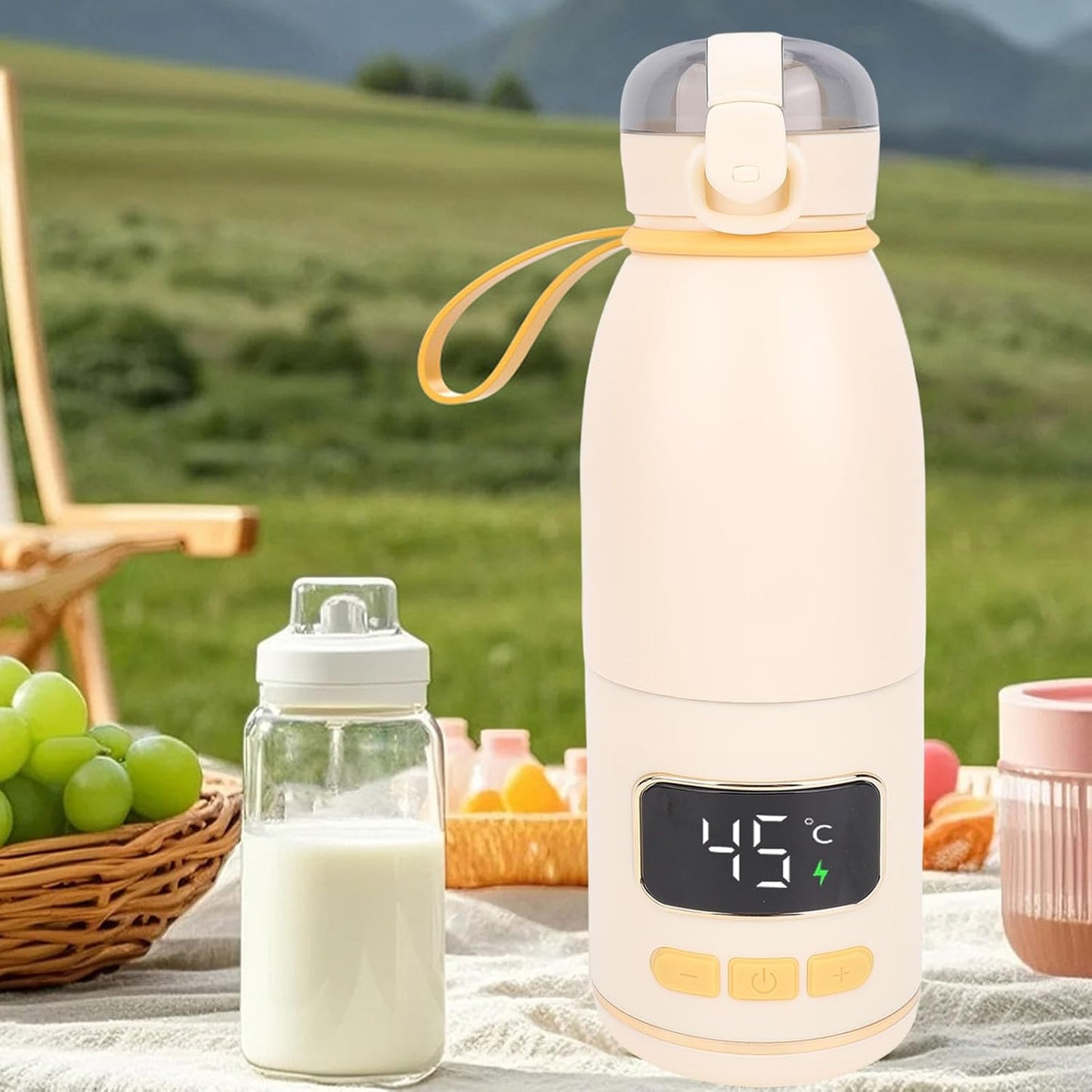 Portable Milk Kettle, 450ml Portable Bottle Warmer for Travel, Fast Heating Breast Milk and Formula Warmer, Smart Temperature Control, Electric Kettle for Car
