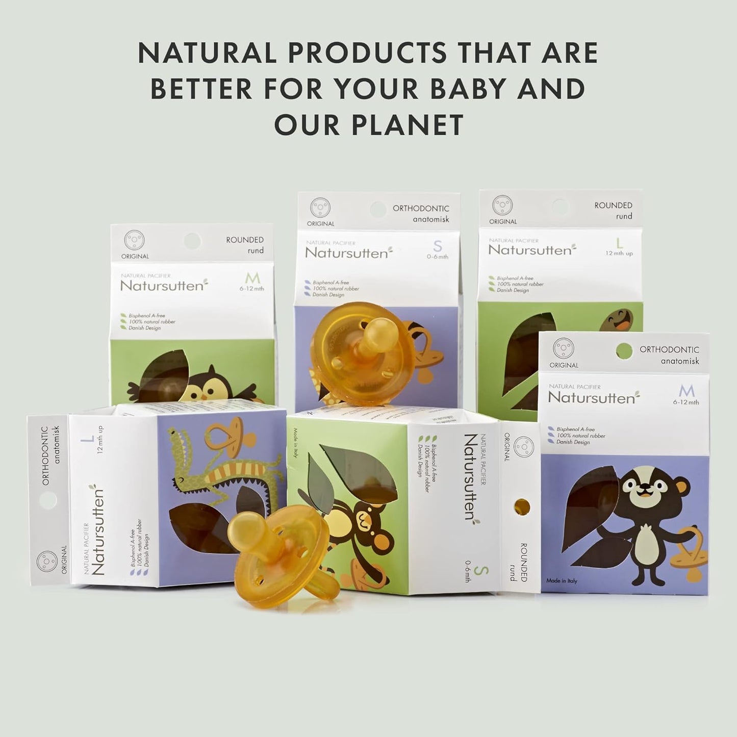 Natursutten Pacifiers 6-12 Months - 1-Pack Original Shield Orthodontic Nipple Natural Rubber Safe & Soft BPA-Free Pacifiers for Breastfeeding Babies - Newborn Pacifiers Made in Italy