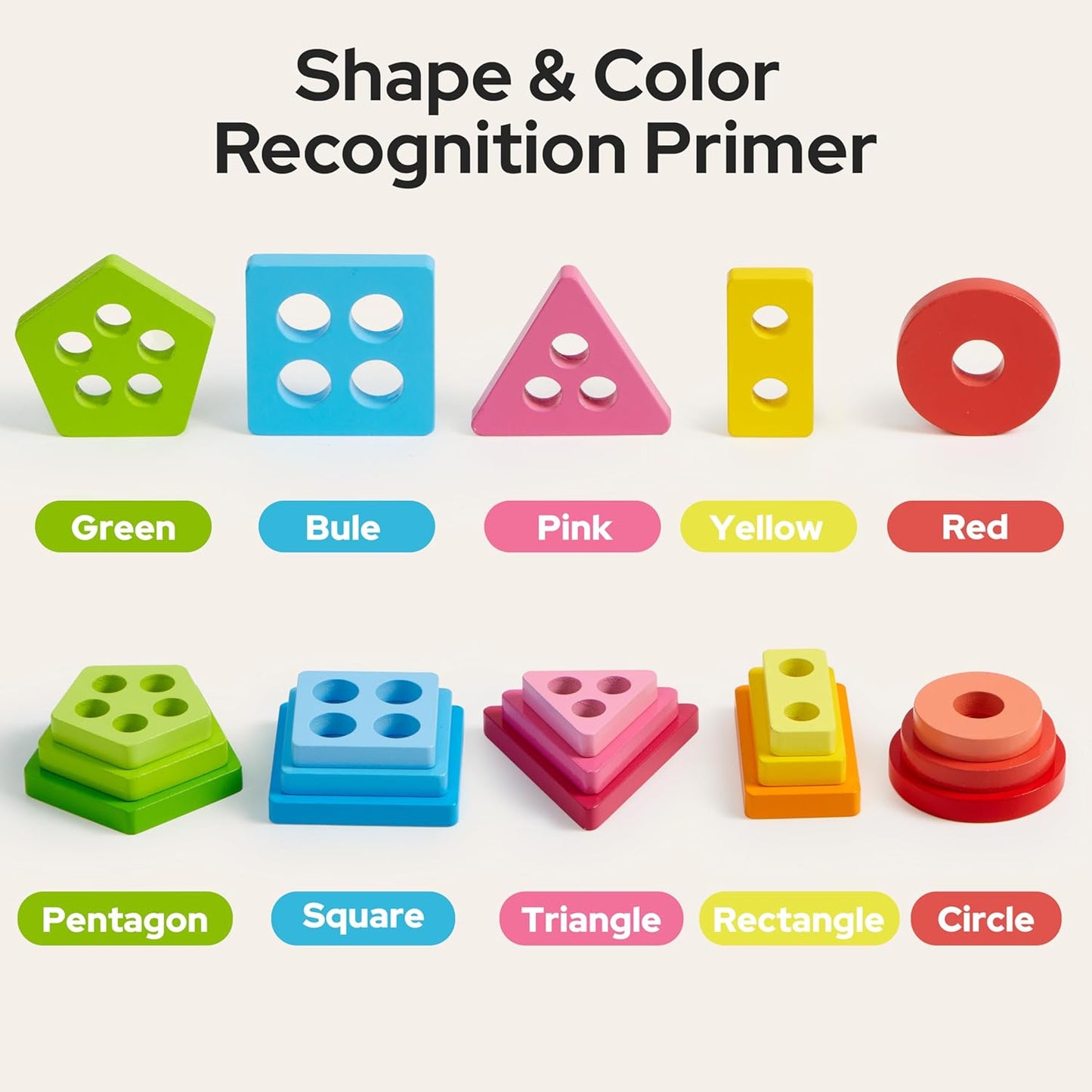 Montessori Toys for 1 2 3 Year Old Boy Girl, Wooden Sorting & Stacking Toys, Shape Sorter Baby Toy, Educational Sensory Toys for Kids, Wooden Blocks for Toddler 1-3, Christmas Birthday Gifts