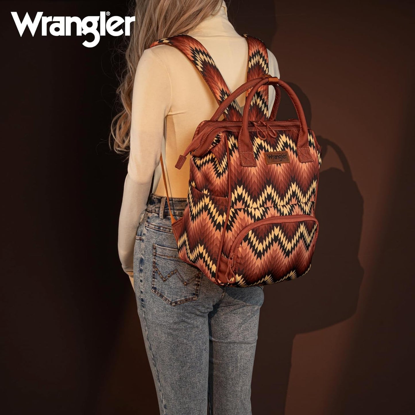 Montana West Wrangler Aztec Callie Diaper Bag Backpack with Stroller Straps Multifunction Baby Travel Bag WG2211-9110BR