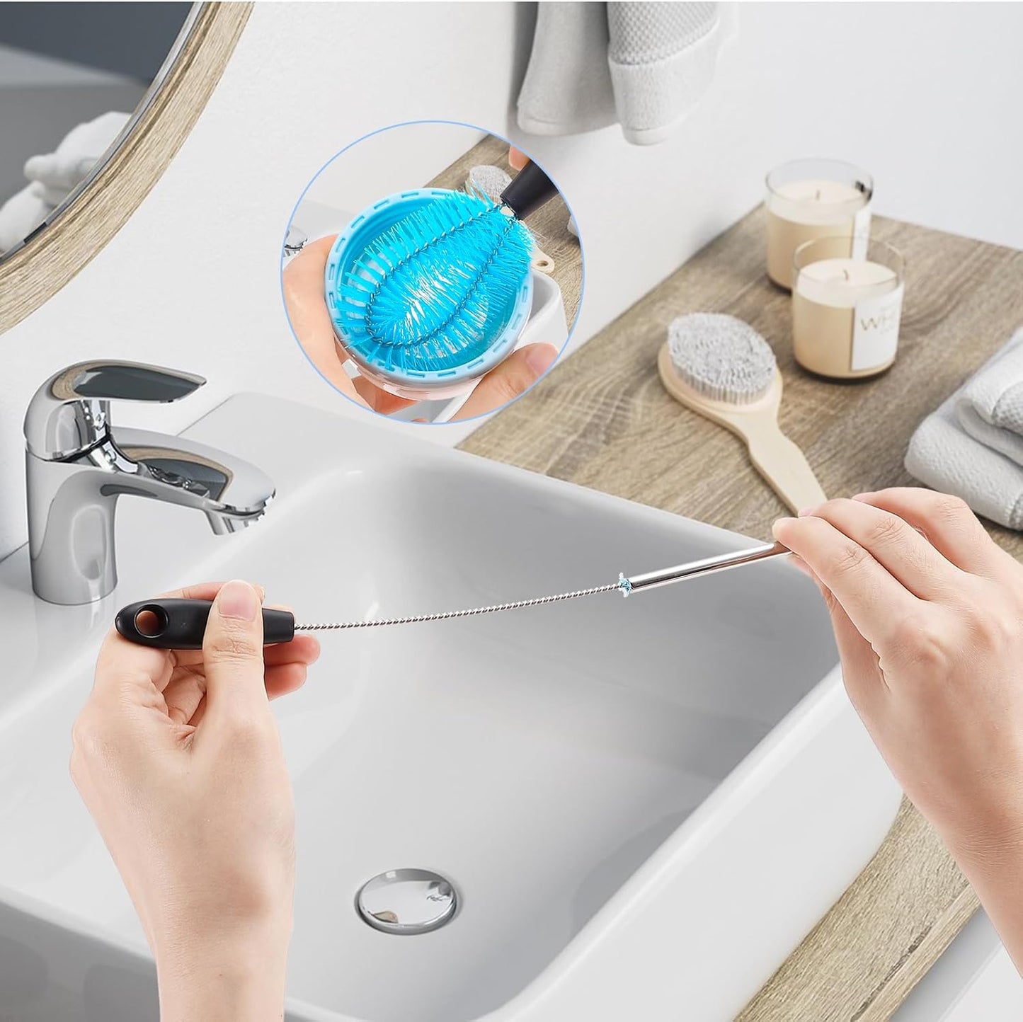 Water Bottle Brush Set, Long Handle 3-in-1 Stainless Steel Water Bottle Scrubbing Brush, Cleaning for Narrow Neck Bottles, Sport Bottles, Baby Bottles, Coffee Mugs, Tumblers, Flask(Short Size)