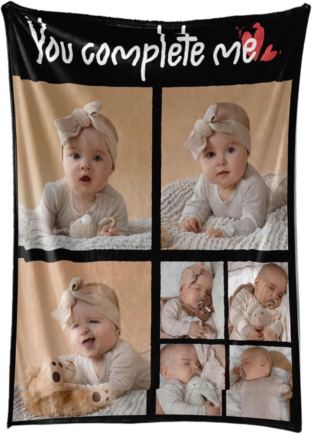 Personalized Photos Blanket Custom Blanket with Picture Text Customizable Flannel Blankets for Birthday Gift, 60 * 80in