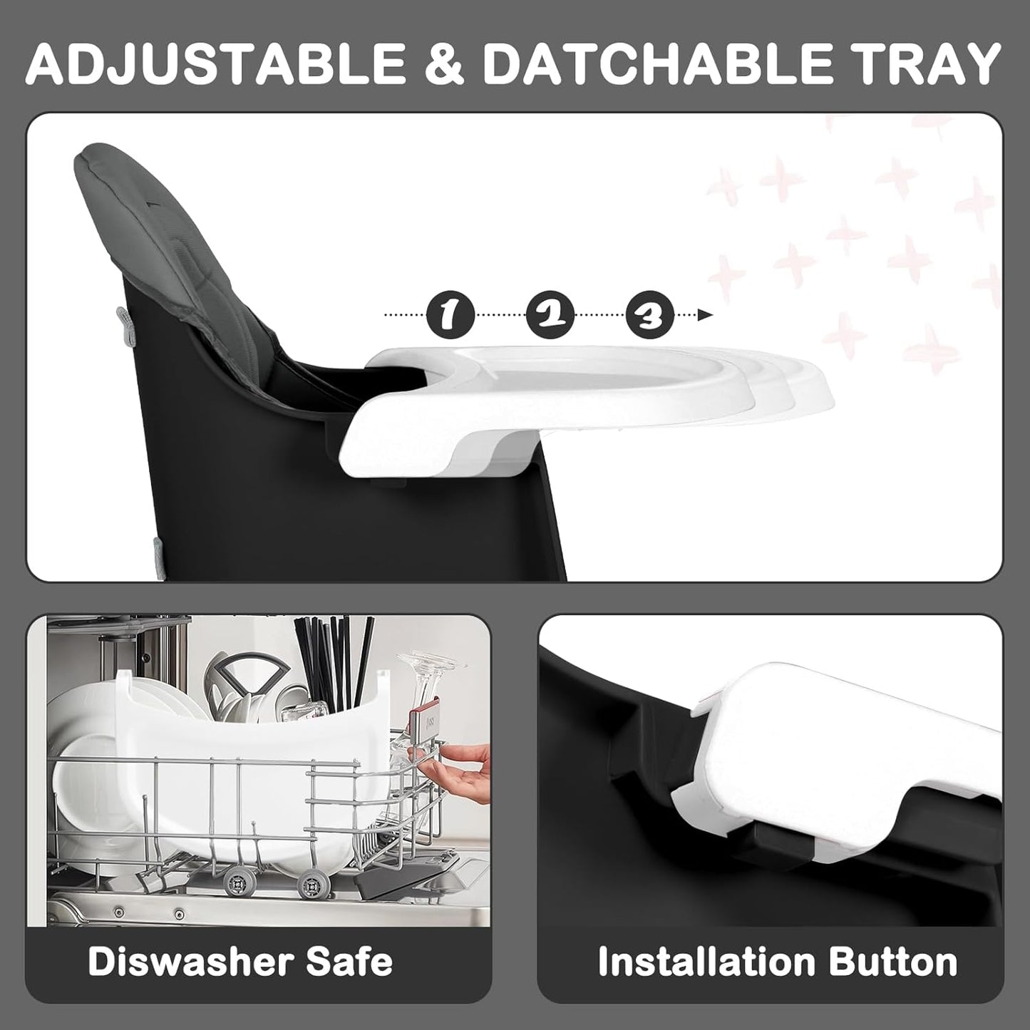 Baby High Chair, 8 in 1 Convertible Highchairs for Babies and Toddlers, Children Dining Booster Seat/Kids Building Block Table for Girls Boys, Baby Seat with Removable Tray, Grey