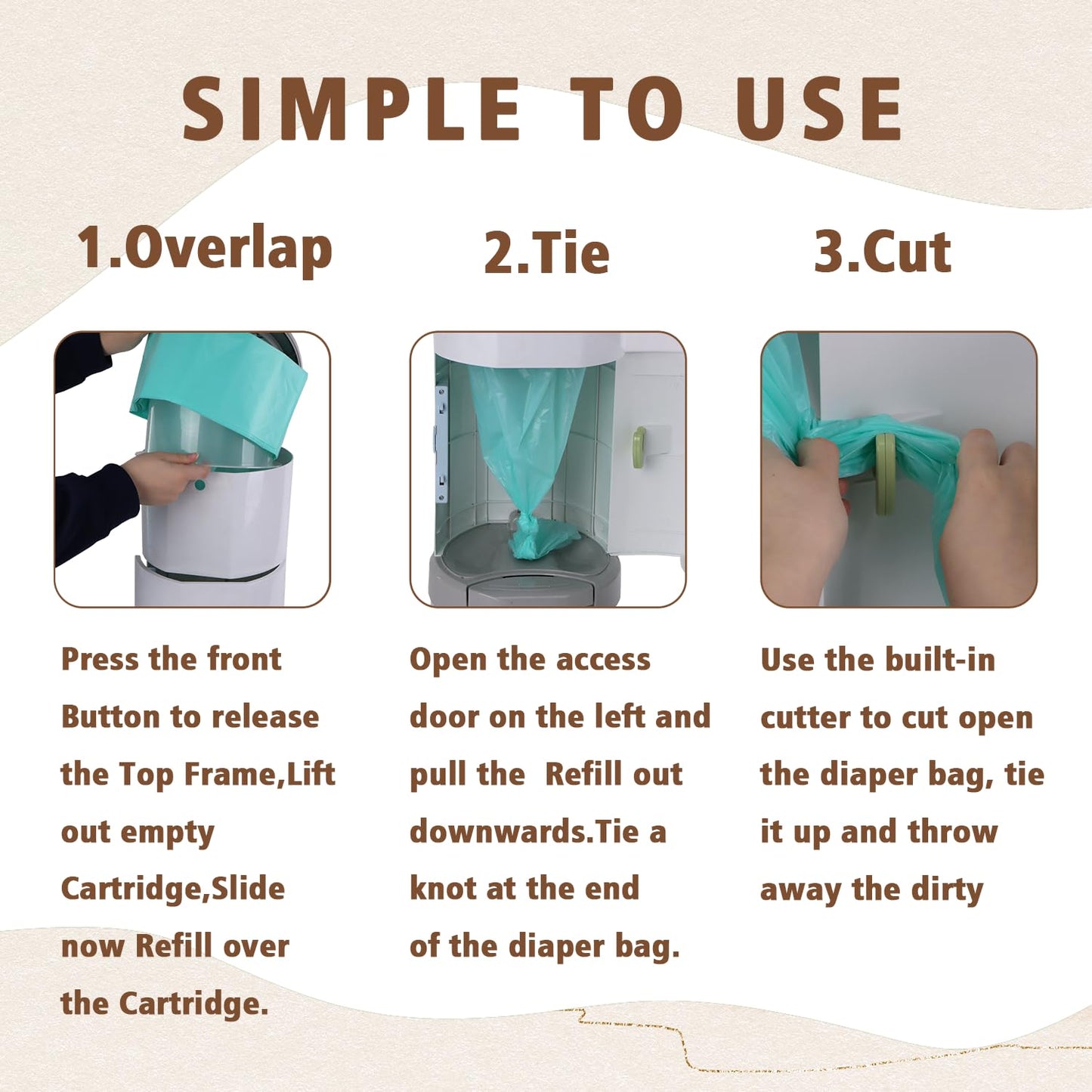 Refill Diaper Pail Bags Compatible with Dekor Classic Diaper Pails | 5 Pack | Diaper Pail Refills with 30% Extra Thickness | Baby Powder Fragrance | Holds up to 2750 Diapers.