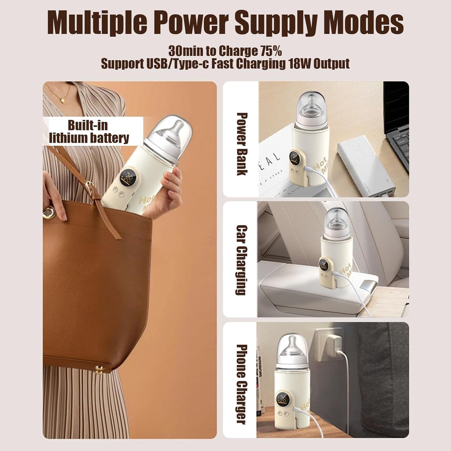 Portable Bottle Warmer for Travel, 10000mAh Battery-Powered, Fast-Heating & Long-Lasting Warming UP to 10H, Waterless Milk Warming for Comfortable Baby Feeding On The Go (6000mAh)