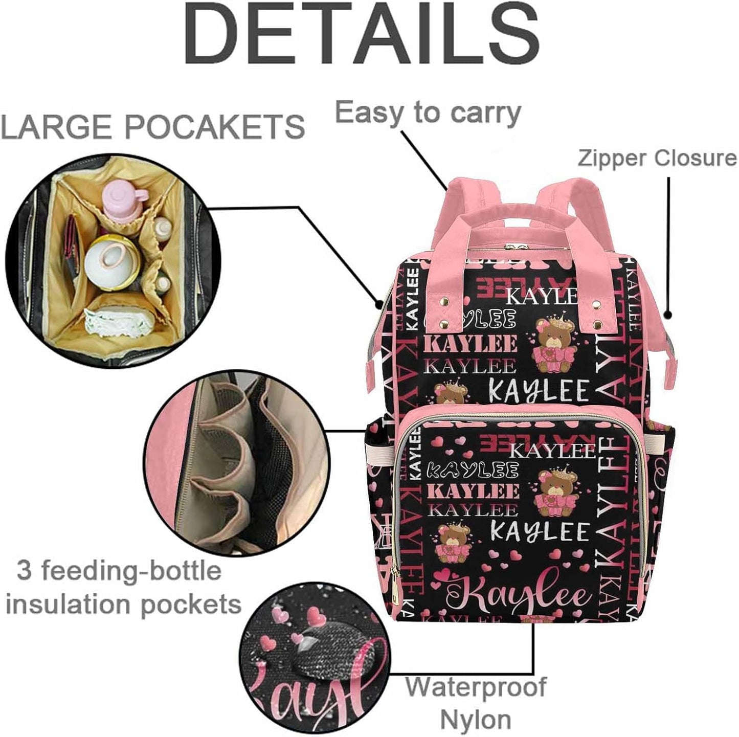 Customize Diaper Bag Travel Bag Custom Backpack With Name with Adjustable Shoulder Straps Personalized Back Pack Large Capacity
