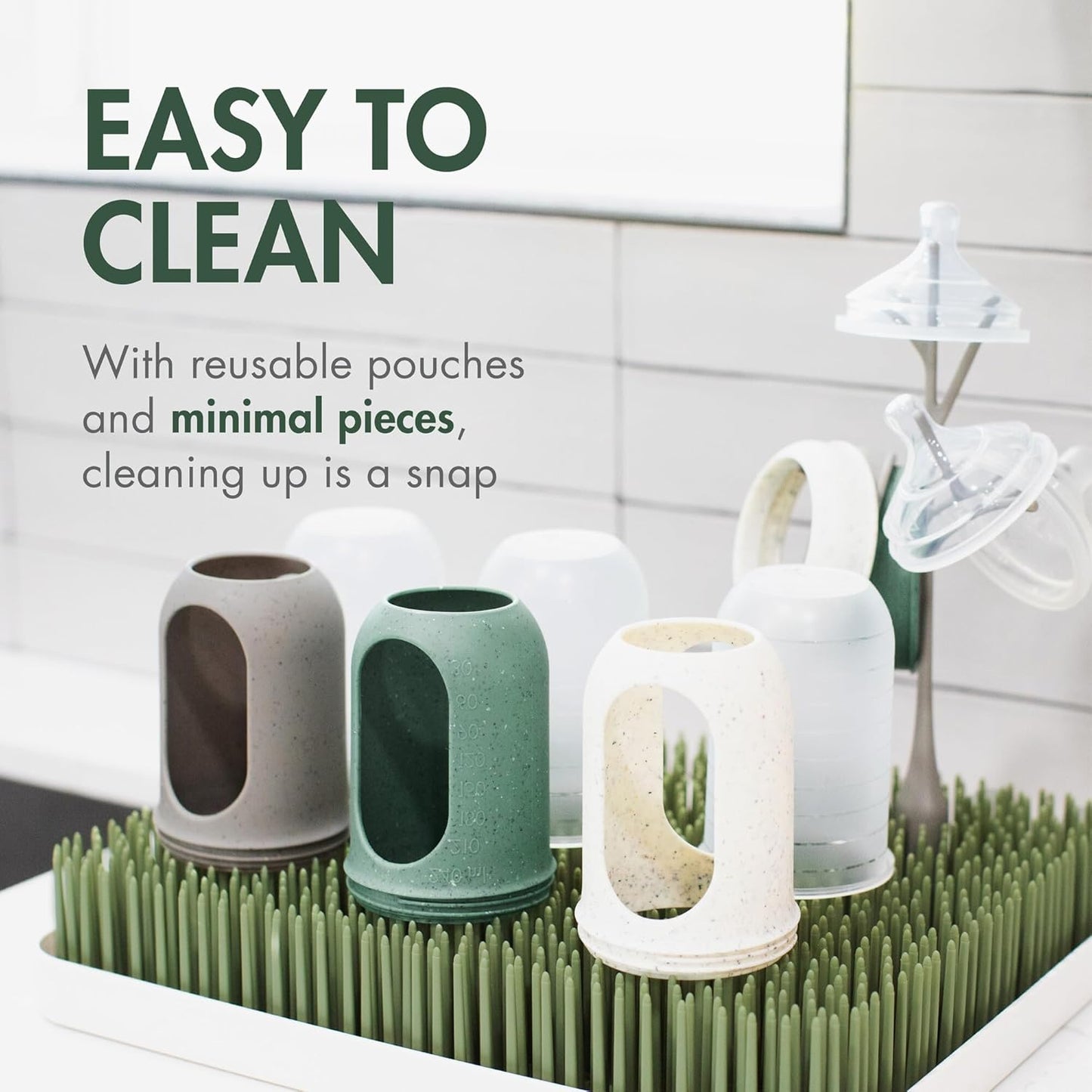 Boon Nursh Bottles - Silicone Baby Bottles Help Ease Colic Symptoms - Formula and Breast Milk Only Touch Platinum Food-Safe Silicone - Medium Flow - Speckle Green - 8 Ounce