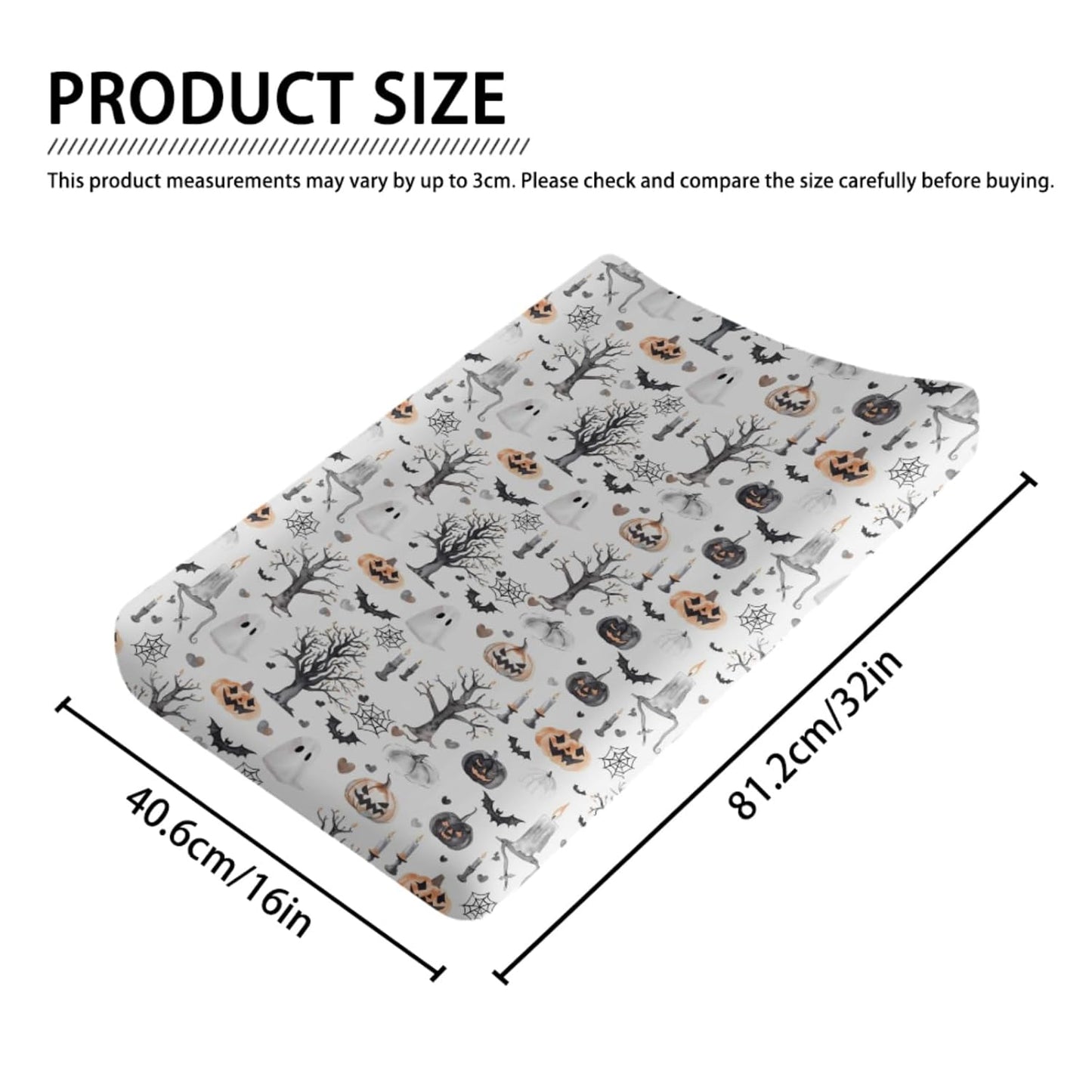 Halloween Pumpkin Bats Spiders Trees Hearts Pattern Baby Changing Pad Cover, Unisex Fall Winter Holiday Nursery Diaper Changing Table Pad Mat Sheet for Boys Girls-16x32