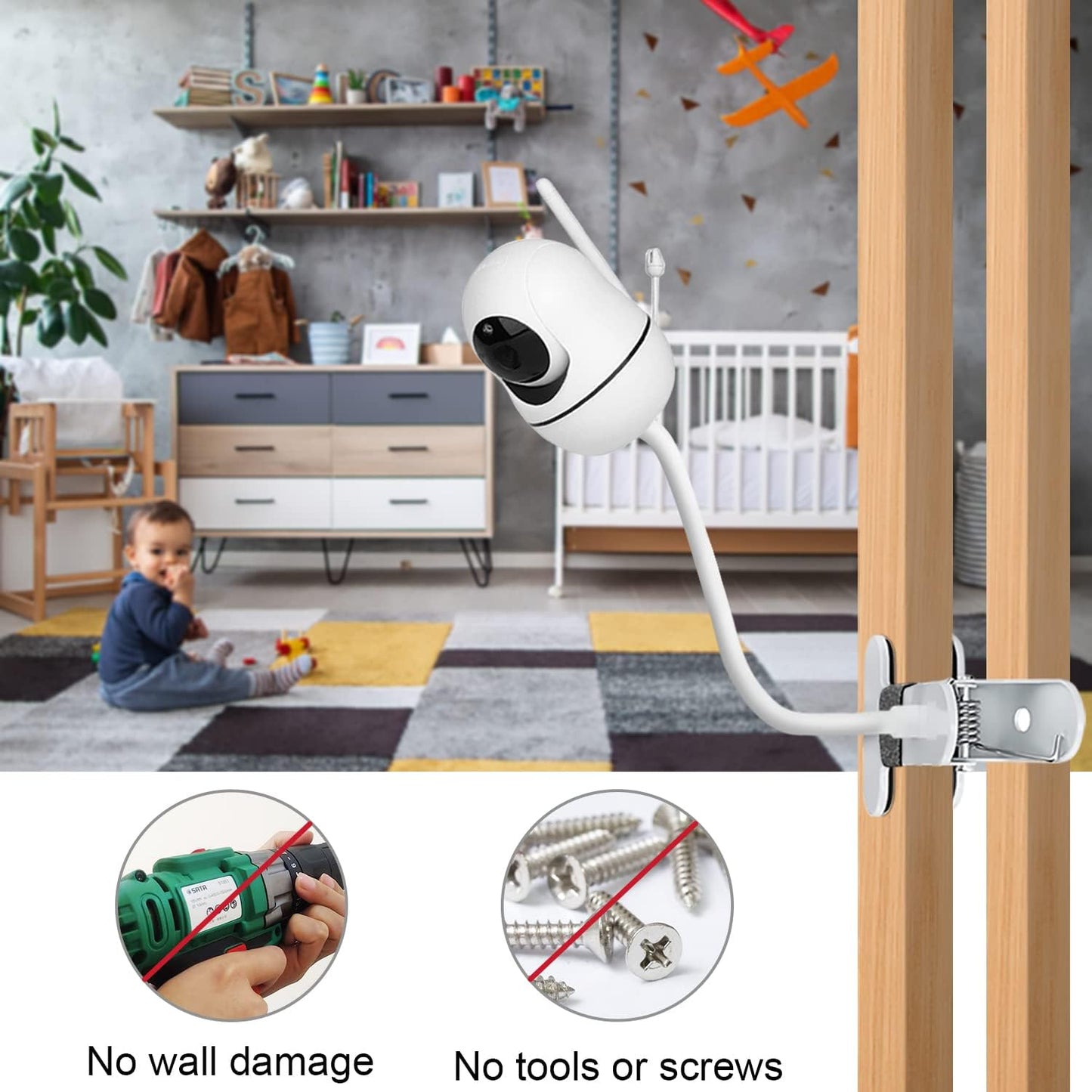 Baby Monitor Mount Compatible with HelloBaby HB6550/HB65/HB66/HB248,ANMEATE SM935E Baby Monitor Camera 15.7 inches Flexible Clip Clamp Mount Long Gooseneck Arm, Baby Monitors Holder Without Tools