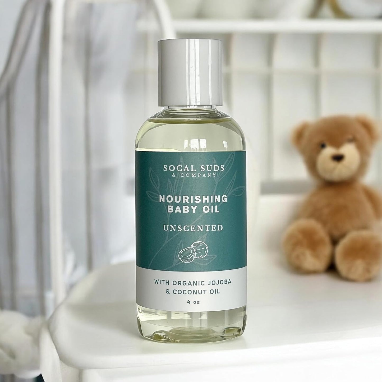 SoCal Suds & Company - Natural & Organic Baby Oil -Newborn Essentials -Gentle Moisturizing Nourishing Oil for Delicate Tender Skin -Vitamin-Enriched with Jojoba and Sunflower Oils -Fragrance Free, 4oz