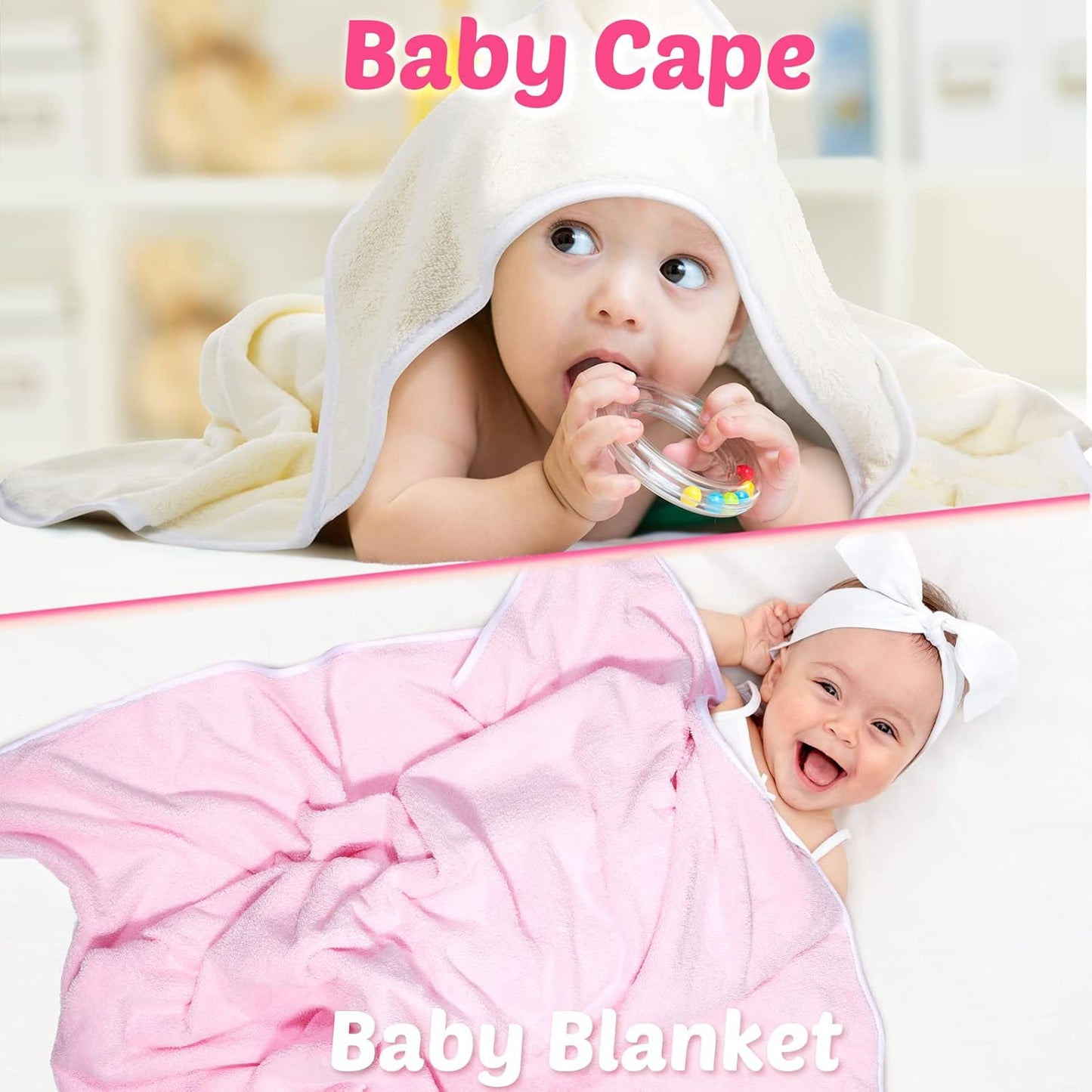 Chumia 6 Pack Baby Bath Towel Coral Fleece Soft Absorbent Newborn Hooded Towel for Kid 30 x 30 Inch Toddler Bath Blanket for Babies Infant Shower Gift(Pink, White)