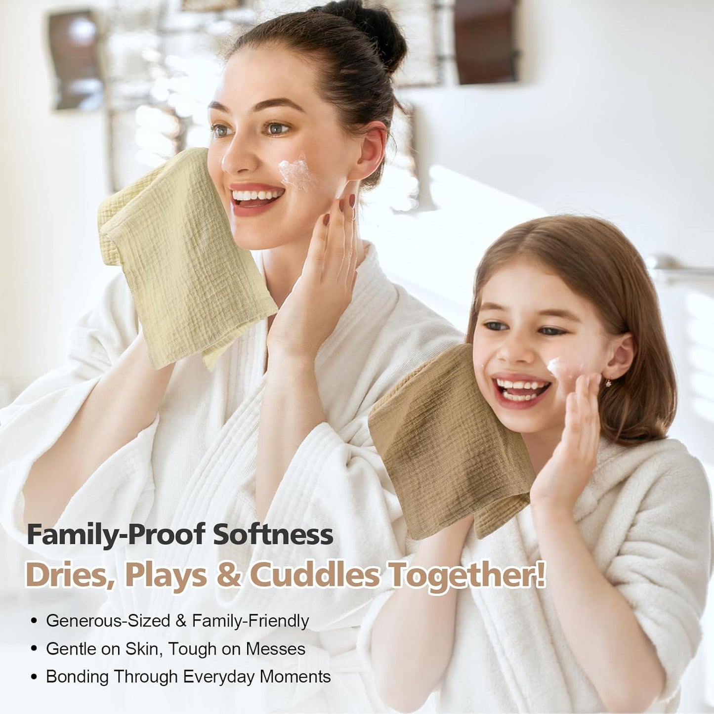 MUKIN Baby Washcloths,Muslin Burp Cloths Towels for Newborns,Absorbent Cotton Bath Face Towel ,5 Pack, 12x12 Inches (Amber Glow)