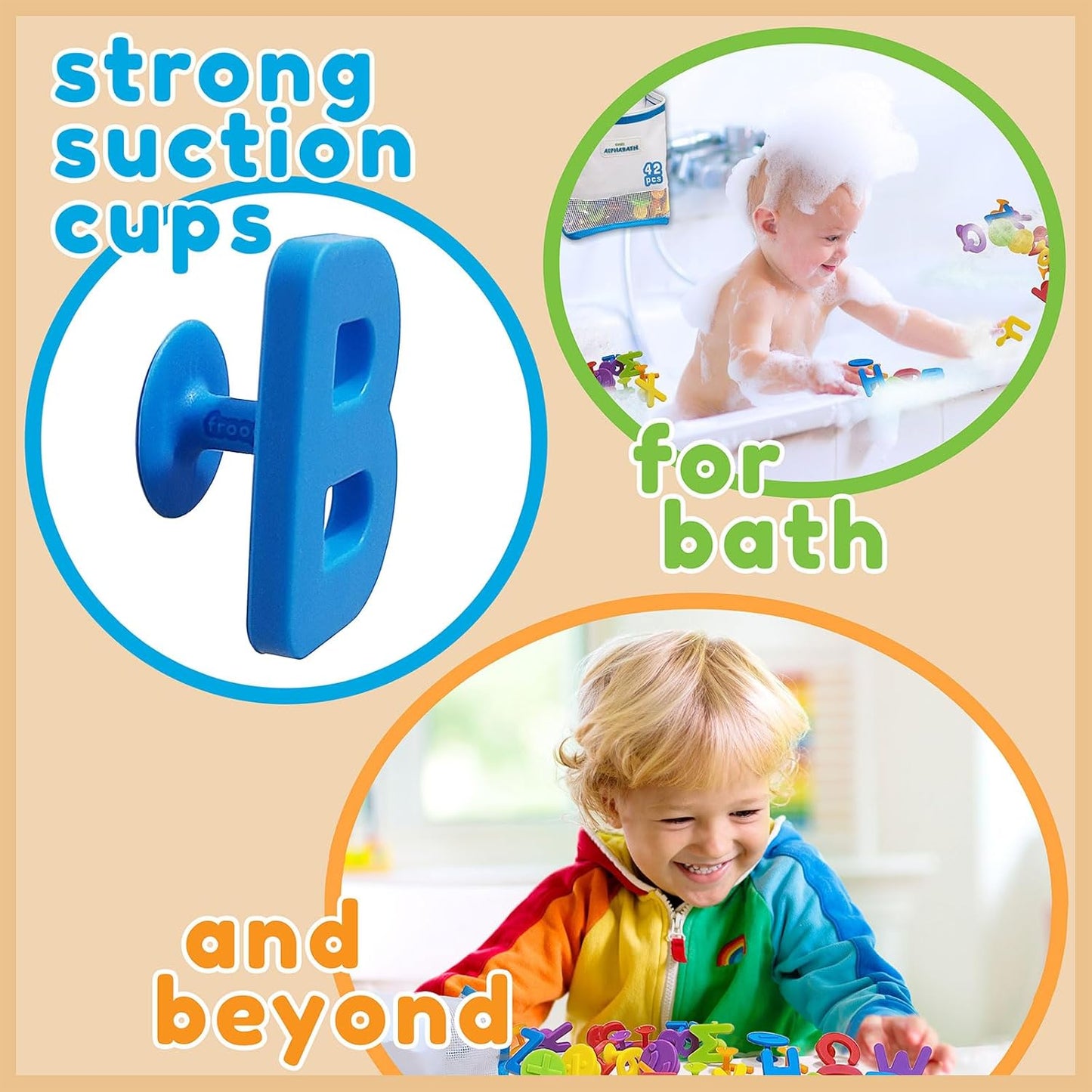 ALPHABATH Suction Bath Toys Alphabet Letters Numbers 42pcs Montessori Stimulating Autism Sensory No Mold Free Preschool Daycare Spelling Math Learn Build Connect Travel Kids Toddlers Ages 1 2 3 Years