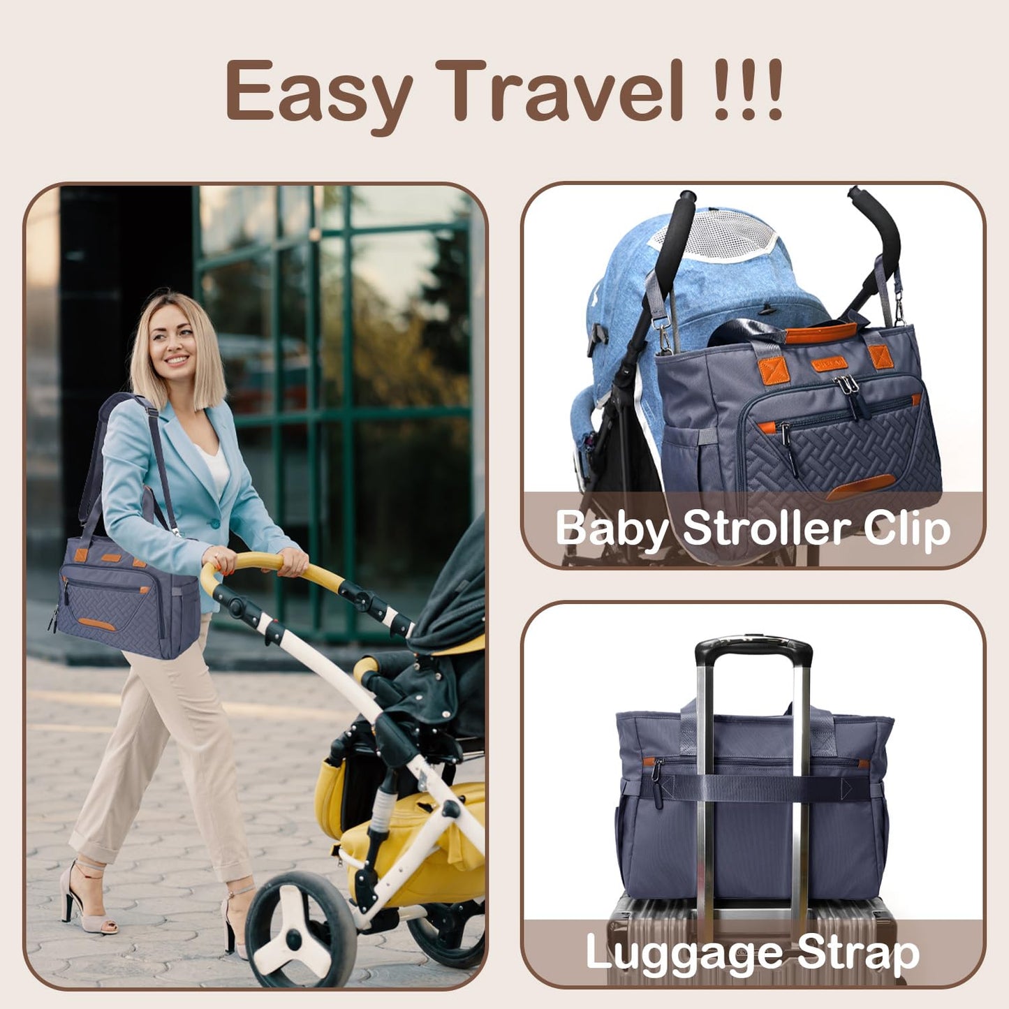 Diaper Bag Tote, with 16 Inch Laptop Compartment and 3 cooler Pocket Ideal for Boy (Dark Gray)
