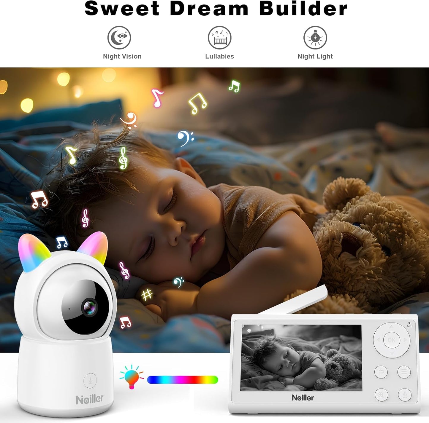 Baby Monitor, 4.3" Video Baby Monitor with 1080P Camera, Smart 2.4G WiFi Audio Monitor with Remote PTZ, Night Vision, 2-Way Talk, Sleep Mode, RGB Night Lights, Lullabies & 1000ft Range, APP Control