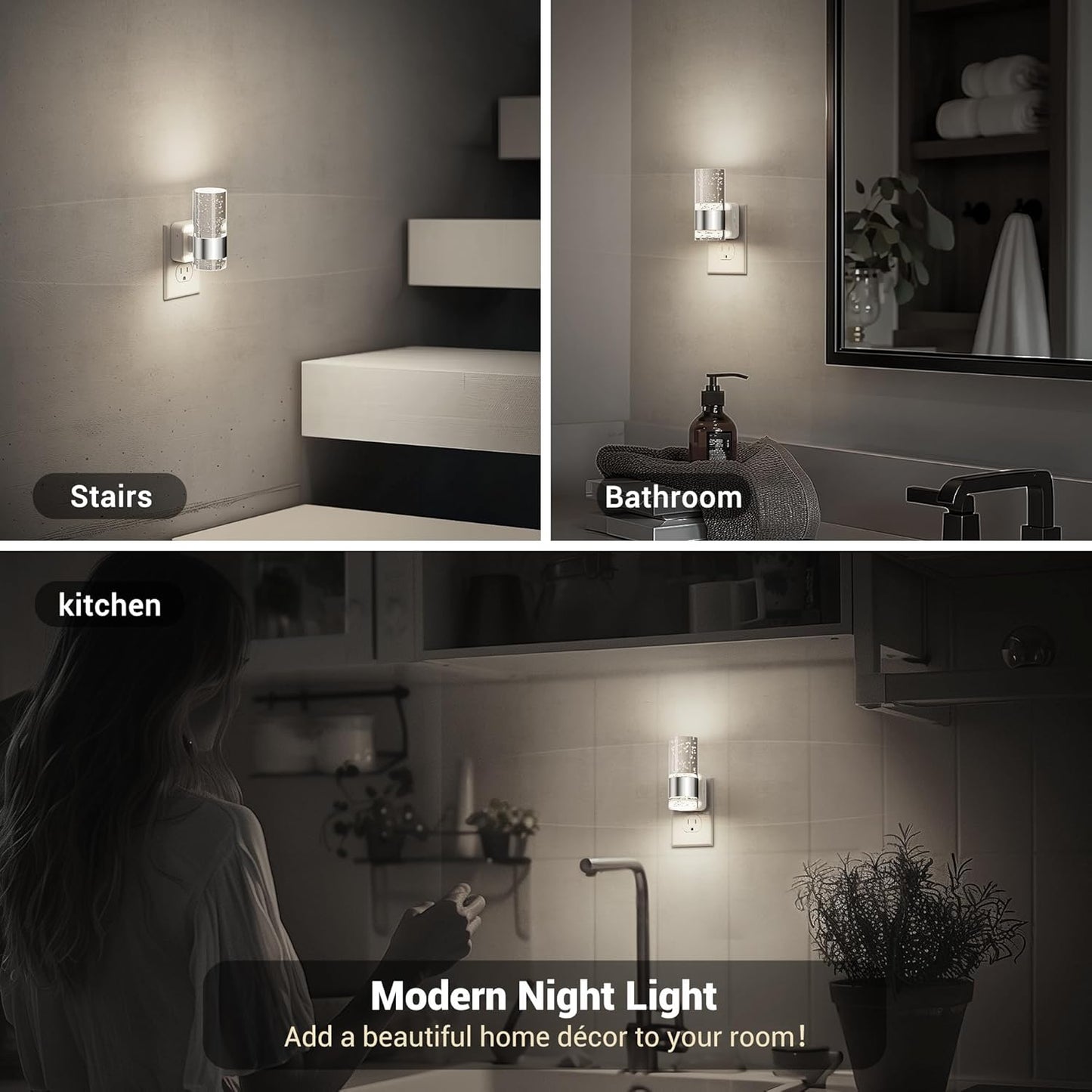 JandCase Night Light, Night Lights Plug into Wall,2 Pack LED Nightlight with Adjustable Brightness, 5000K,Automatic Night Light Plug in with Auto Light Sensor for Bathroom Hallway Room Decor