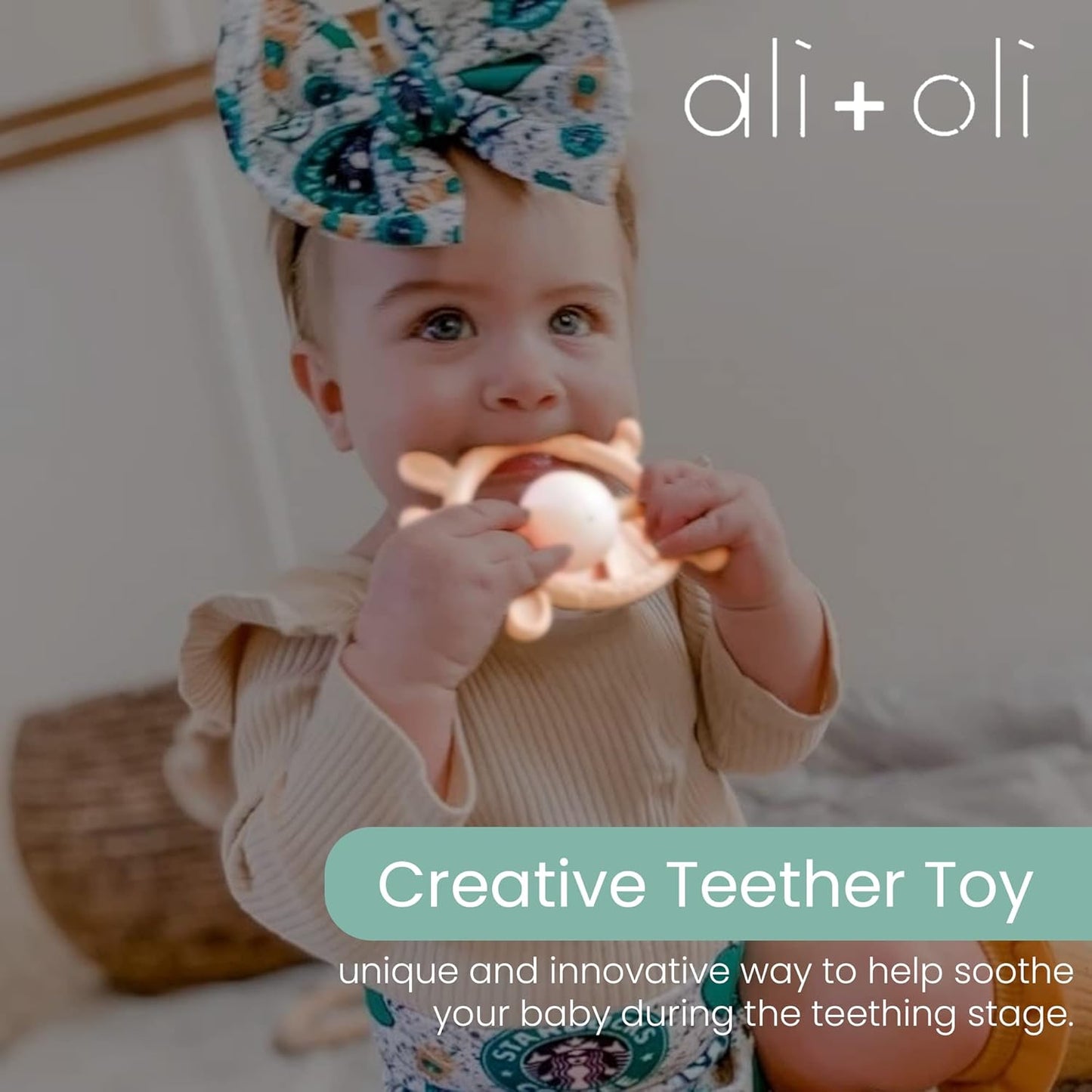 Ali+Oli Sage Giraffe Baby Teether & Rattle, Silicone Teethers for Babies 3+ Months, BPA Free & Freezable Teething Toys
