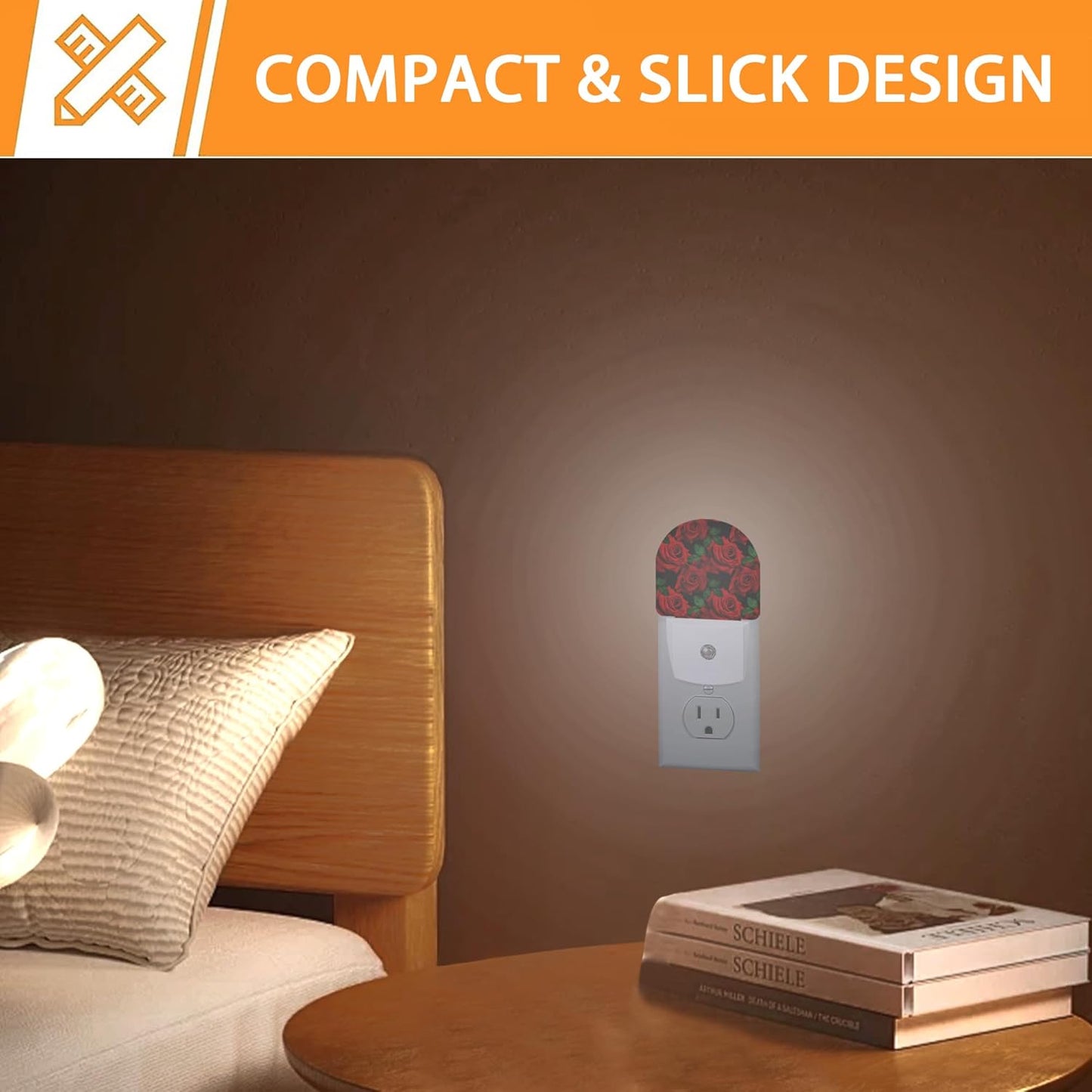Rose Burgundy Night Light,Red Flower Night Lights Plug into Wall with Dusk to Dawn Sensor,Lamp for Bedroom Bathroom Hallway Nightlight for Women Girls