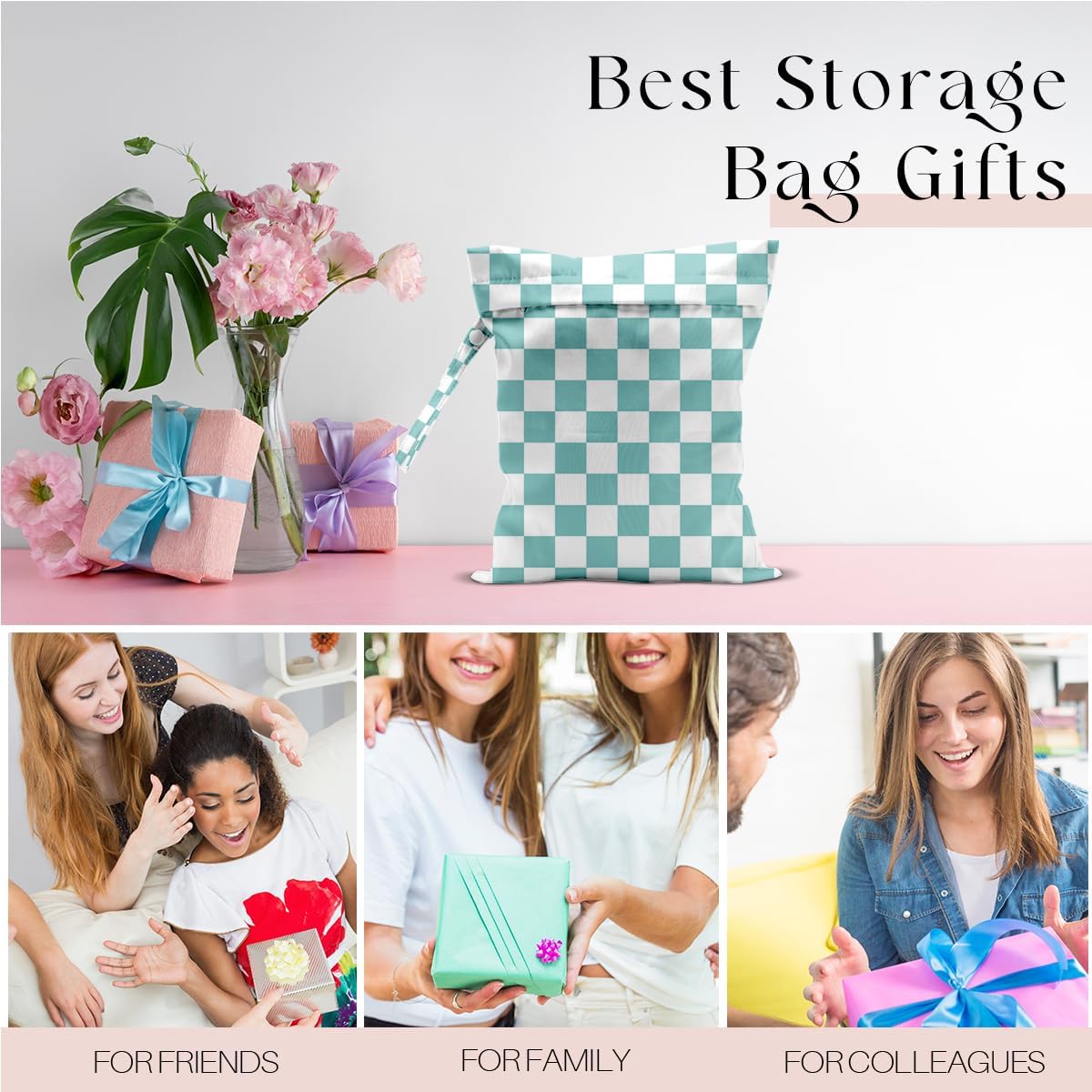 Wet Bag for Swimsuit, Beach Travel Essentials Wet Dry Bag, for Sunscreen Toiletry Dirty Clothes Yoga Gym Diaper, Friends Summer Beach Vacation Gifts. Blue white plaid