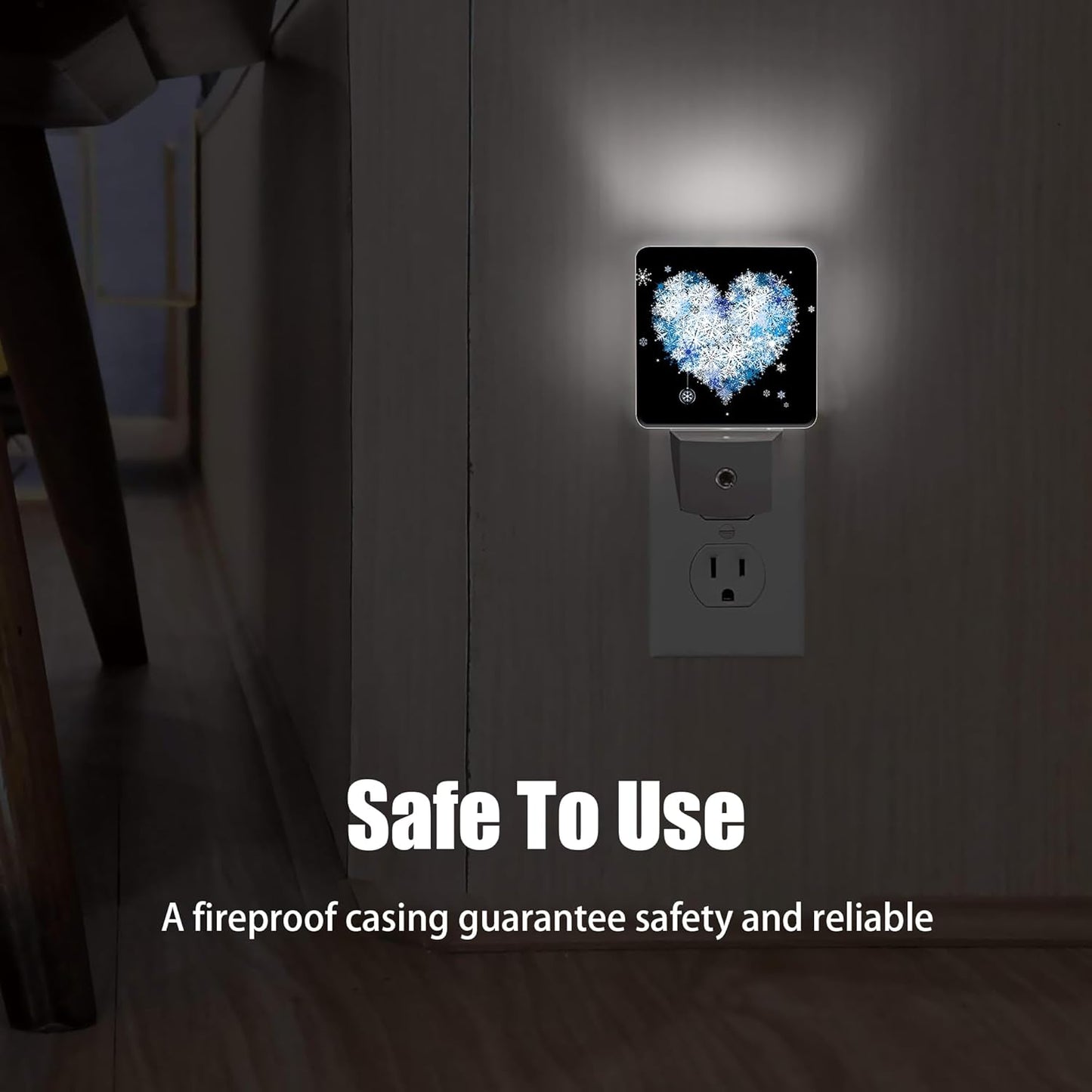 Winter Art Hearts Dusk to Dawn Night Light, Auto Sensor Lamp Home Indoor Stairway Kitchen Corridor, Night Lights Plug into Wall Decor, Boys Girls Women Men Room Gifts
