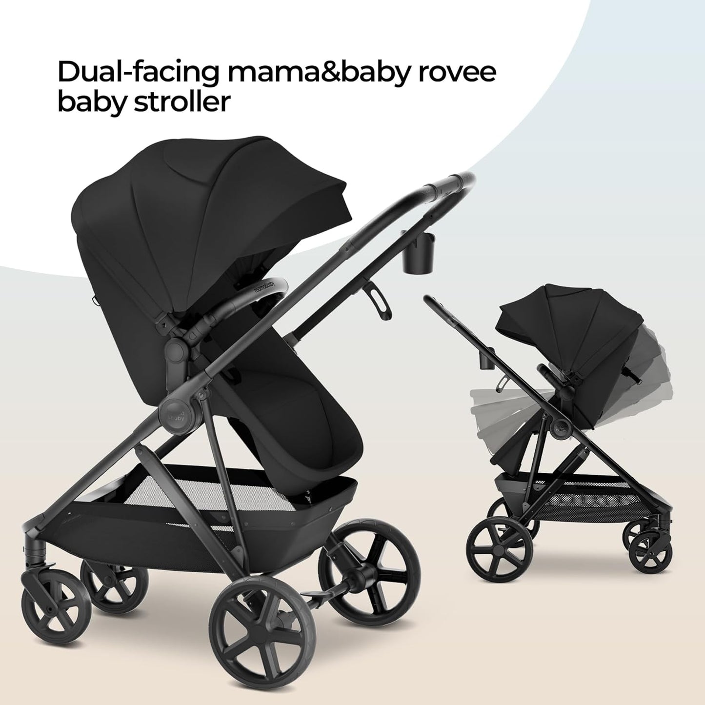 MAMA & BABY Rovee 2-in-1 Baby Stroller, Convertible Infant & Toddler Stroller with Reversible Seat, Large UPF 50+ Sun Canopy, Foldable Stroller with Shock-Absorbing Wheels & Storage Basket