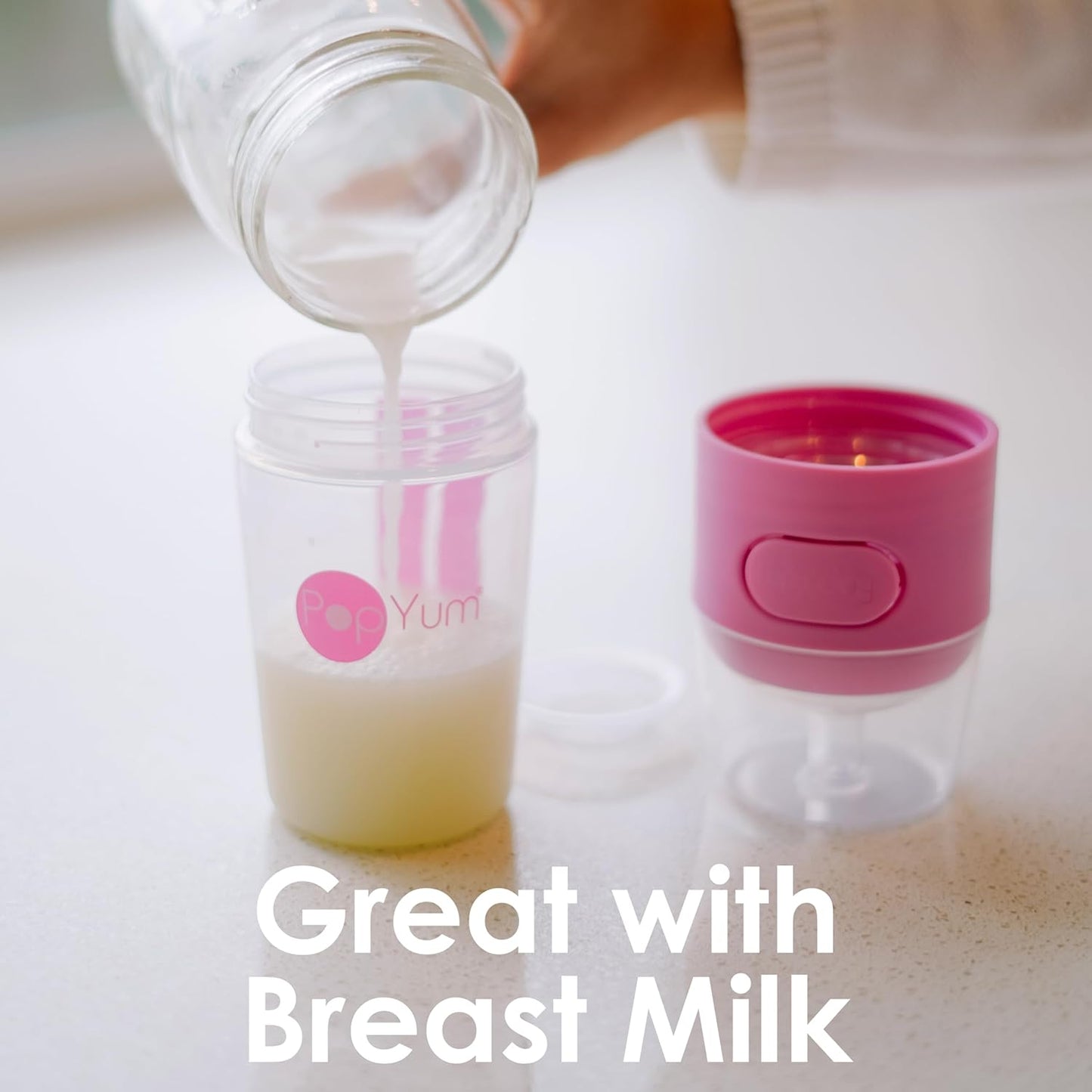 PopYum 5 oz Pink Anti-Colic Formula Making/Mixing/Dispenser Baby Bottles, 2-Pack with #1 Slow Flow Nipples, 150 ml, BPA-Free, Natural Latch