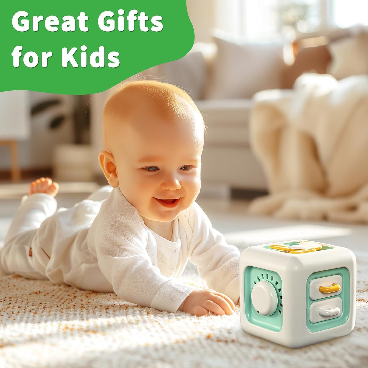 Busy Cube Toy, Sensory Toys for Toddlers 1-3, Baby Car Seat Toys 12-18 Months, Toddler Airplane Travel Toys Age 1-2, Learning Fine Motor Skills, 1st Birthday Gifts Stocking Stuffers