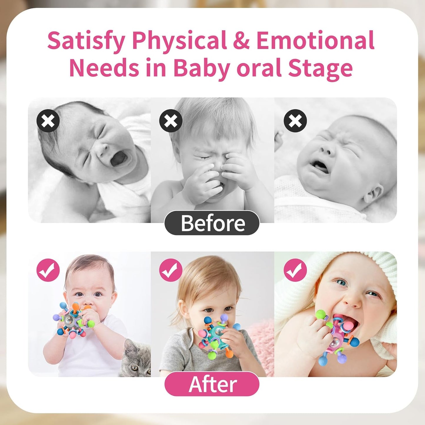 Baby Montessori Teething Toys for 0-6 6-12 Months Infant Teethers Sensory Toys for Babies 0 3 6 9 12 18 Months Newborn Learning Developmental Chew Rattle Toys Shower Gifts for 1 2 Year Old Girls Boys