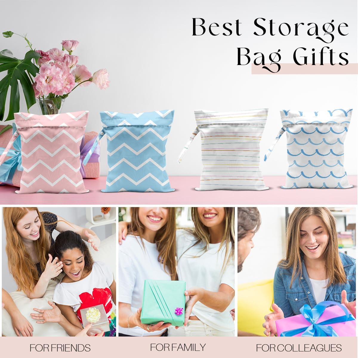 4 Pack Wet Bag for Swimsuit, Beach Travel Essentials Wet Dry Bag, for Sunscreen Toiletry Dirty Clothes Yoga Gym Diaper, Friend Summer Beach Vacation Gifts. Wave