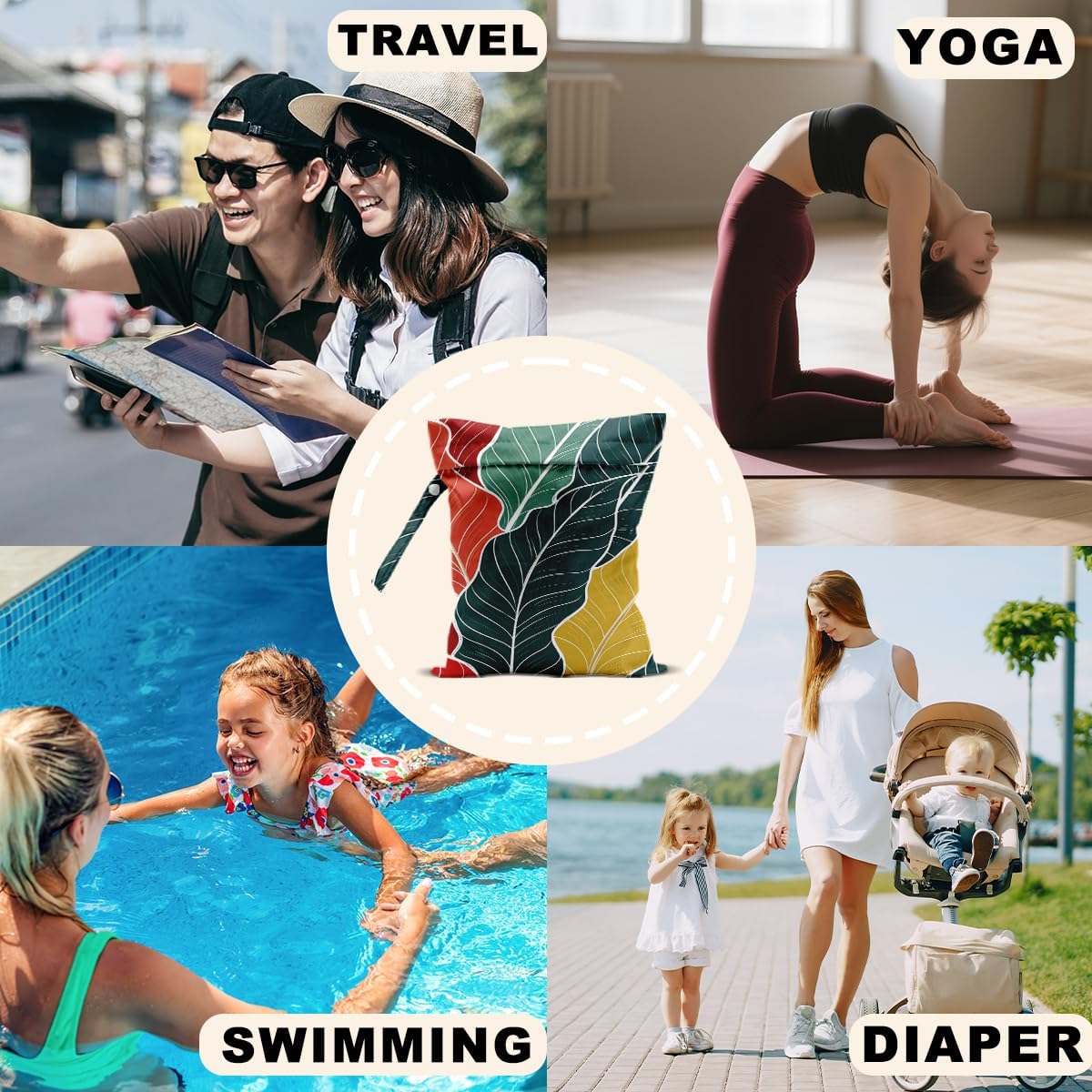 2Pcs Palm Leaves Wet Bags 12x10 Inch, Summer Plant Waterproof Wet Dry Bags, Washable Travel Laundry Bag for Swimsuit Beach Diapers Dirty Yoga Gym Clothes, Plant Gifts for Women Friend Travelers