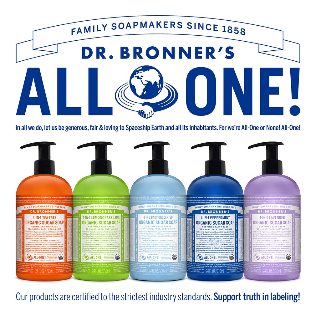 Dr. Bronner's - Organic Sugar Soap (Tea Tree, 24 Ounce) - Made with Organic Oils, Sugar and Shikakai Powder, 4-in-1 Uses: Hands, Body, Face and Hair, Cleanses, Moisturizes and Nourishes, Vegan