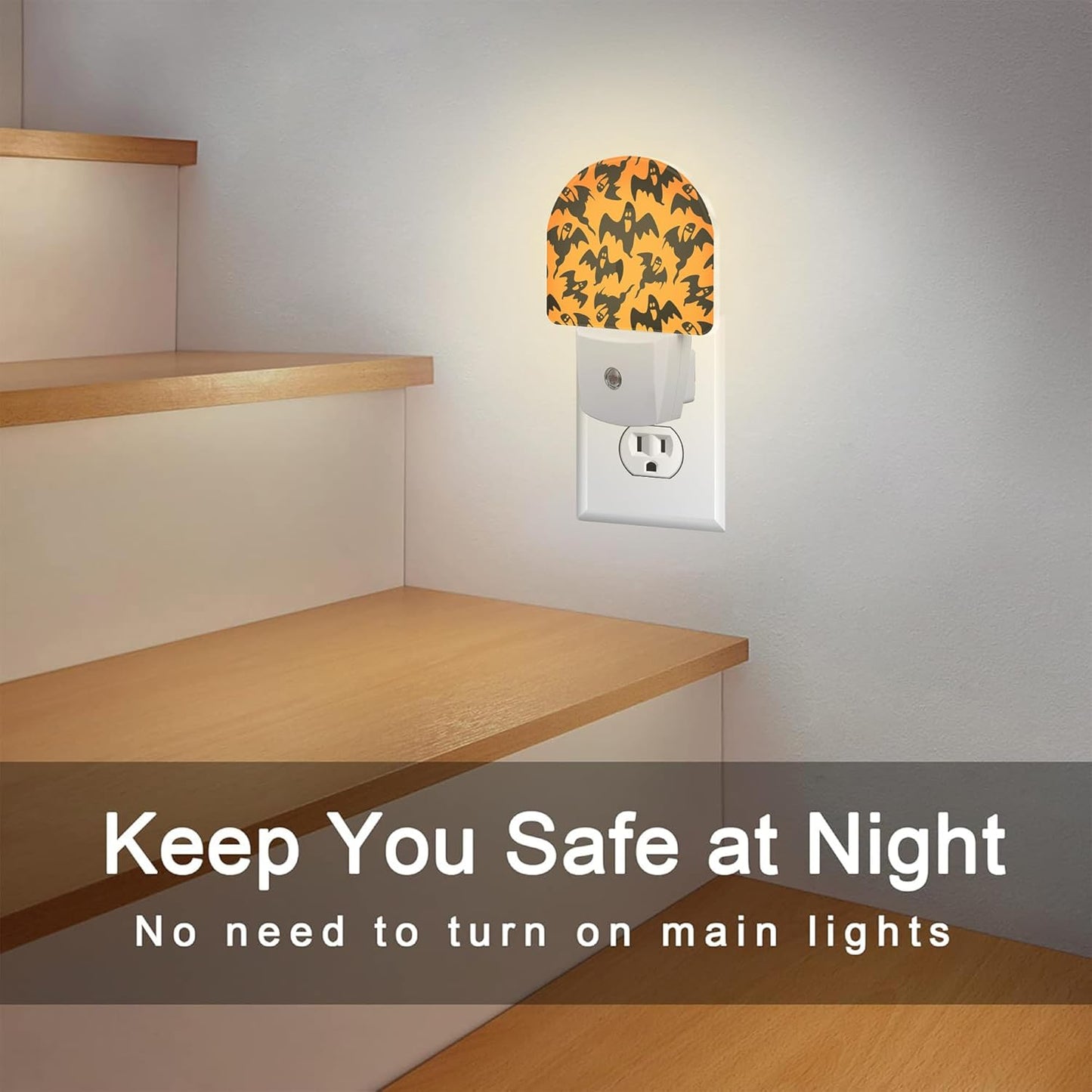 Spooky Halloween Ghosts Night Light, Black Orange Ghosts Dusk to Dawn Night Light Plug in,0.5w Energy Saving Sleep Friendly NightLight for Kids Boys Girls Home Decor