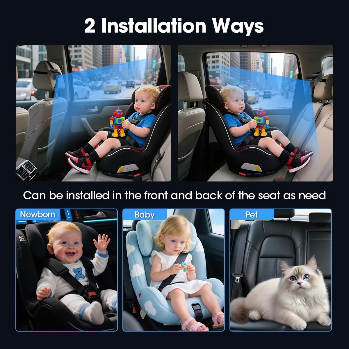 Baby Car Camera 7" AHD Car Baby Monitor with with Apple CarPlay & Android Auto 1080P Car Camera for Baby with Ultra Night Vision 150° Wide Angle, Invisible Infrared Lights【Limited-Time】