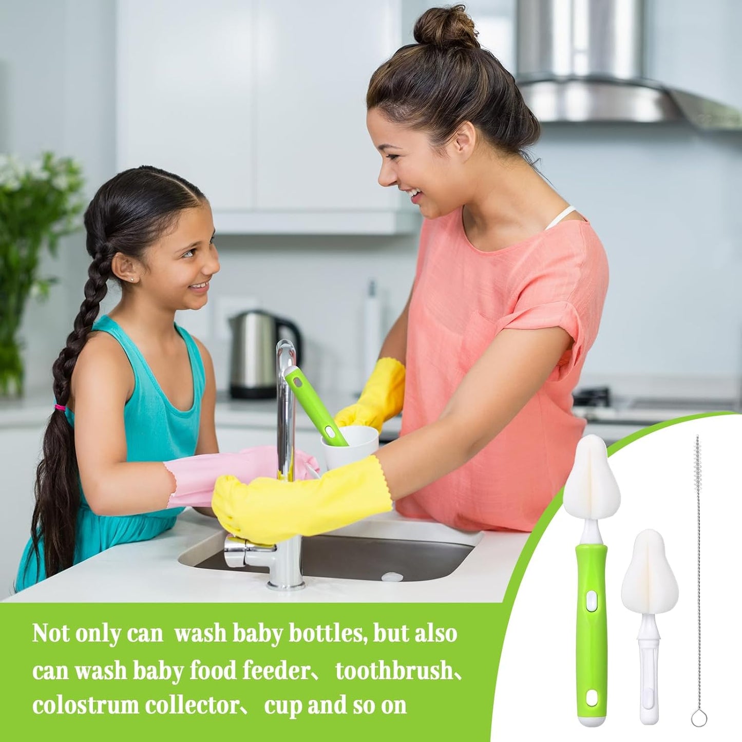 22 Pcs Sponge Bottle Nipple Brushes Set Including 12 Pcs Bottle Sponge Brush Heads 6 Interchangeable Nipple Brush Handles and 4 Long Straw Brushes for Baby Bottles