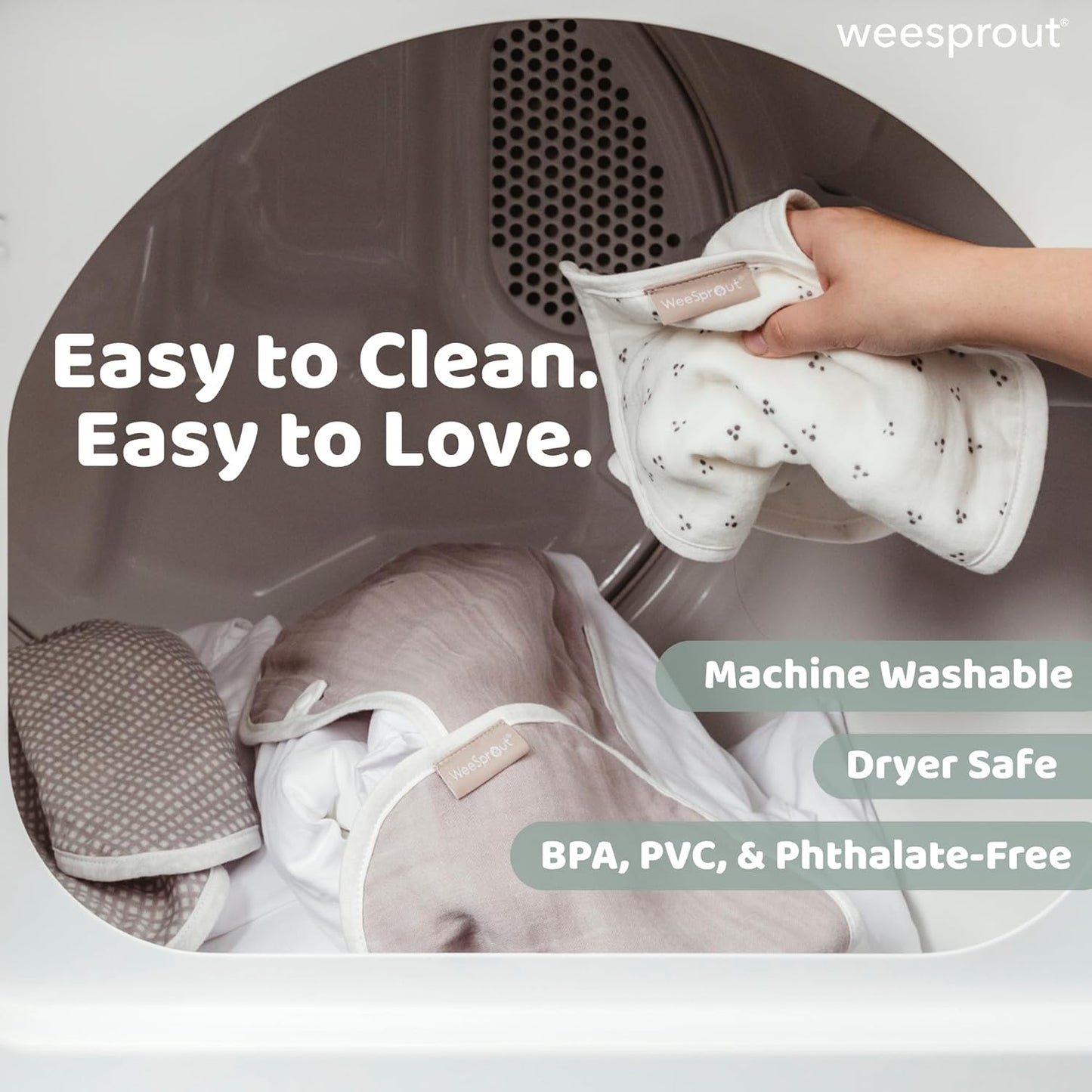 WeeSprout Unisex Organic Towel Cotton Burp Cloths, Set of 4, Four Ultra-Absorbent Layers Keep Clothes Dry, Button Transforms into Baby Bib, Machine Washable & Dryer Safe (White Set, Full)