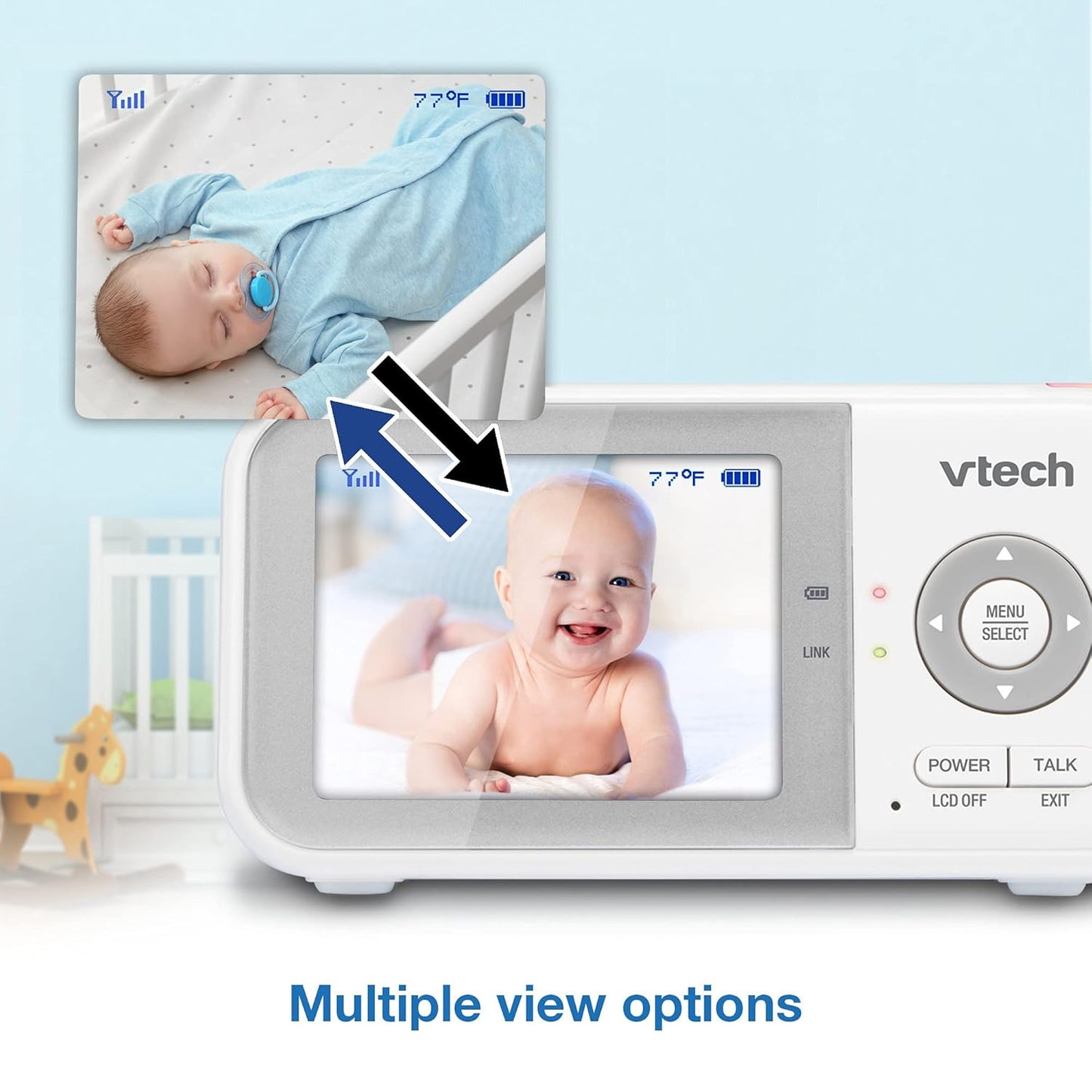 VTech VM923-2 Baby Monitor, 2.8”Screen, 1000ft Range, Pan-Tilt-Zoom, Night Vision, 2-Way Audio, Temperature Sensor, Lullabies, Secured Transmission No WiFi