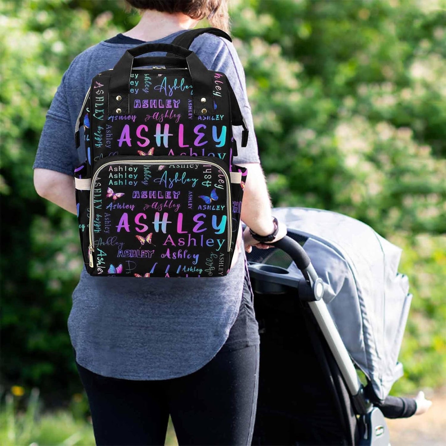 Customize Diaper Bag Large Capacity All-In-One Bags Casual Daypack Custom Diaper Bag with Name Personalized Nappy Bag for Holiday Travel, Colorful Butterfly