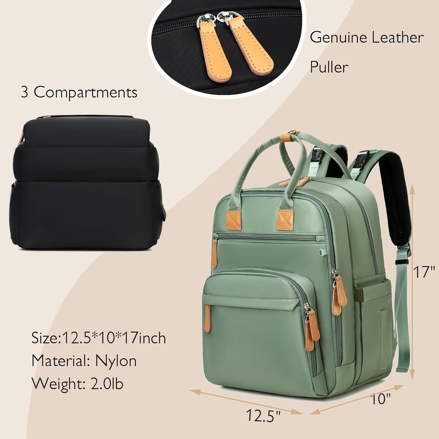 18 Pockets Large Diaper Bag Backpack with Waterproof Pockets and Stroller Buckle, Convertible Baby Bag (XL Green, Extra Large)