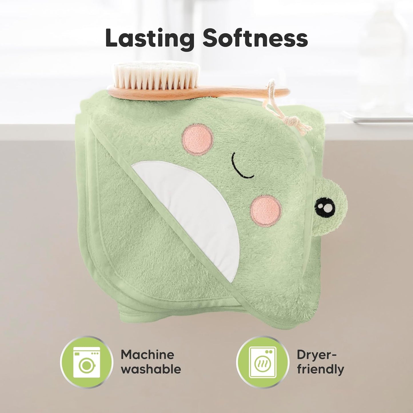 KeaBabies Hooded Baby Towel for Newborn - Viscose Derived from Bamboo Large Baby Bath Towels with Hood for Boys, Girls, Toddler, Extra Absorbent & Soft Newborn Bath Essentials (Frog, Regular)