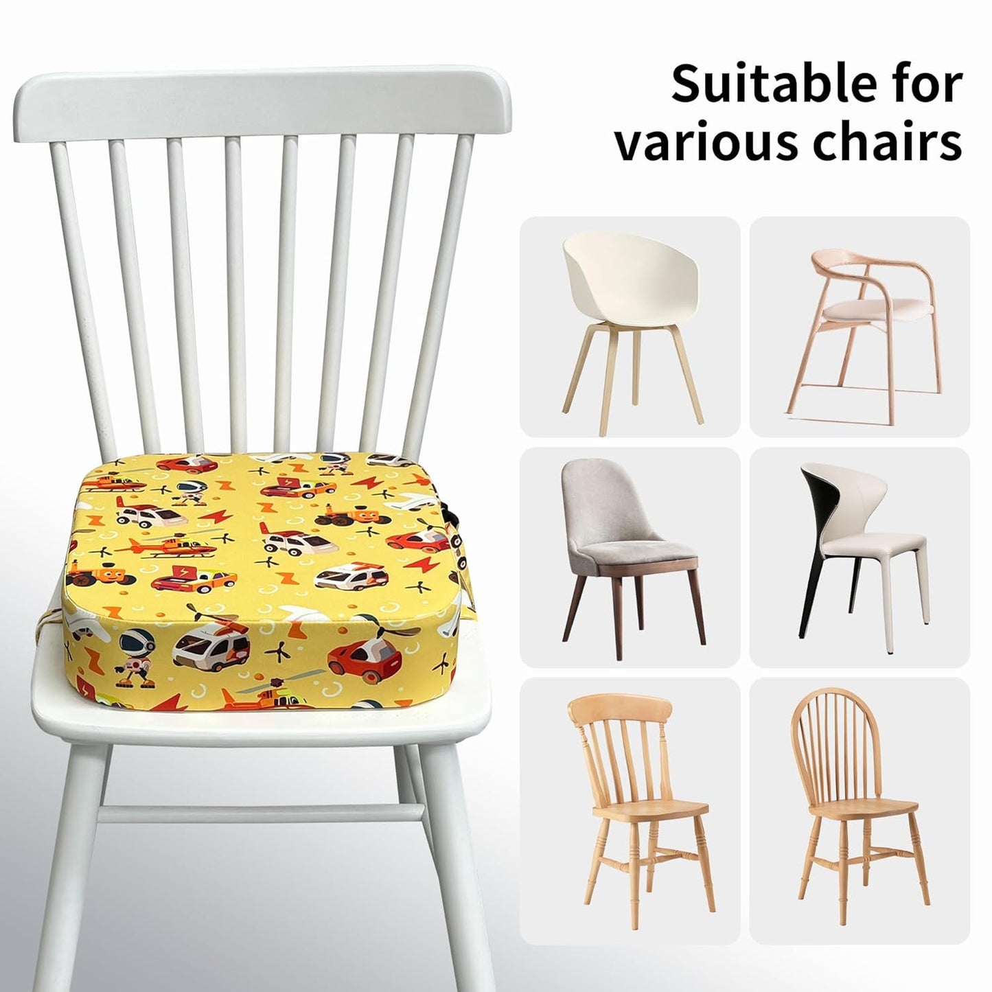 Toddler Booster Seat for Kitchen Chair, 3.5" Oxford Foam Cushion, Non-Slip Base, Adjustable Straps, Portable Dining Booster for Self-Feeding Toddlers at Home or on The Go (Car)