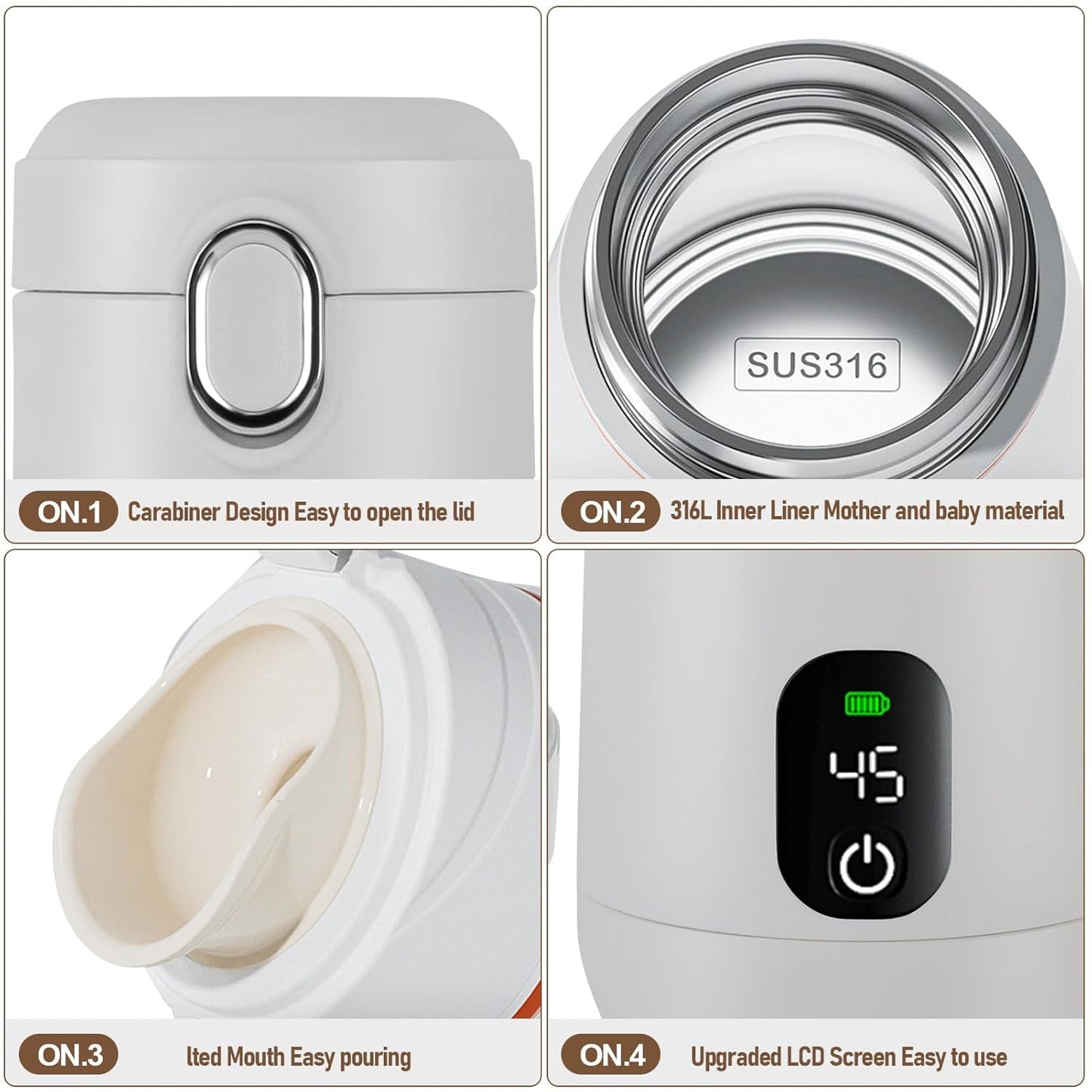 Portable Milk Warmer, Portable Bottle Warmer for Travel, 12 oz Instant Breastmilk Formula Warmer, Fast Heating & Long Battery Life, On The Travel Car Airplane Fast Heat Up