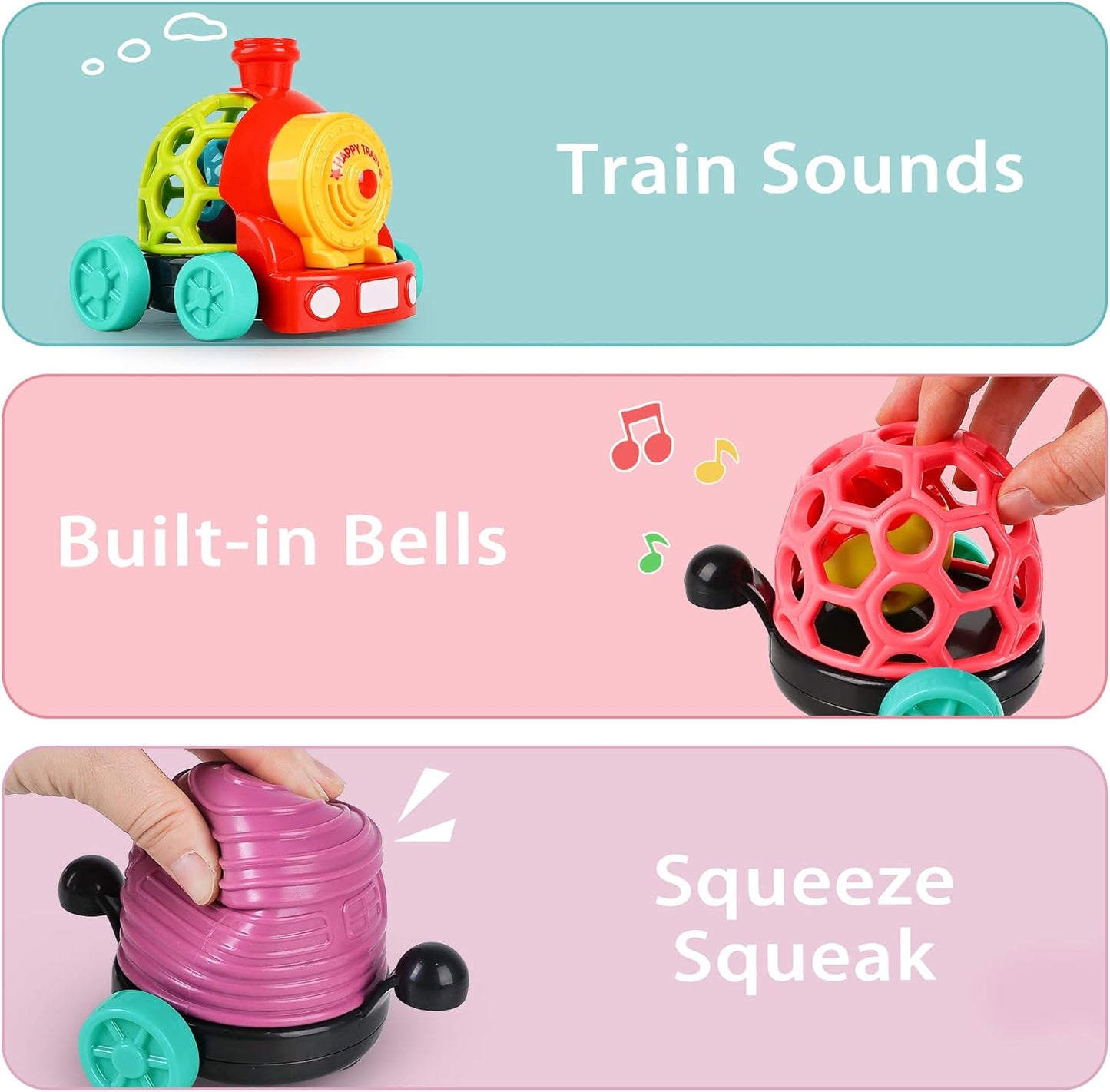 iPlay, iLearn Baby Toy Train, Infant Soft Cars for 6-12 Month Boy, Musical Push N Go Truck, Toddler Sensory Ball Rattle, Development Grasp Babies Birthday Gift 7 8 9 10 11 18 Month 1 2 Year Old Girl