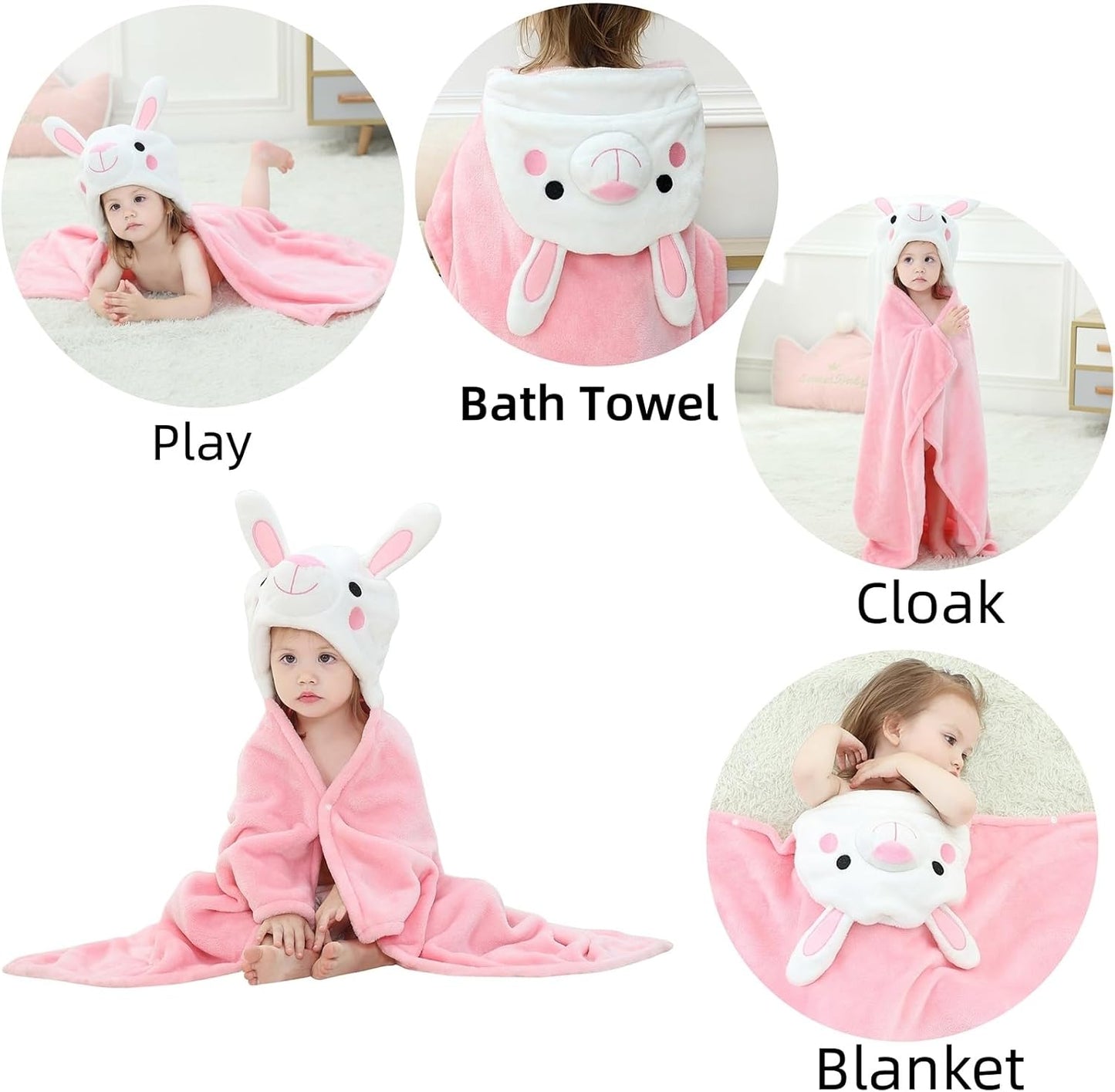 Wearable Blanket Hoodie for Kids Toddlers Hooded Towels Soft Cozy Flannel Wearable Throw Blanket Hoodie for Boys Girls Birthday Gifts (Rabbit 60 * 50)
