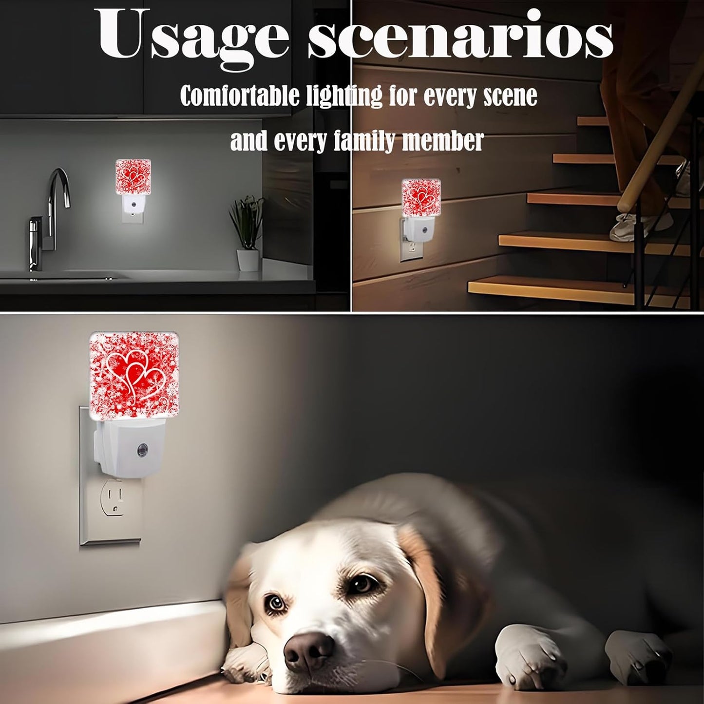 Red Sweet Hearts Night Light,Plug Into Wall with Dusk to Dawn Light Sensors, Warm Nightlights for Bedroom, Bathroom, Hallway, Kitchen, Gifts Ideal for Boys Girls Women Men