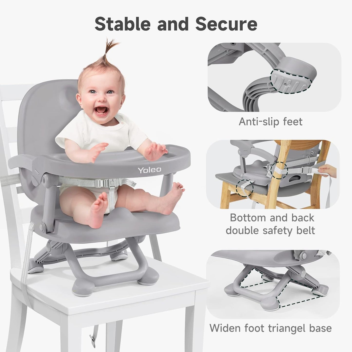 YOLEO Baby High Chair Booster Seat for Dining Table, Adjustable Height Travel Foldable High Chairs with Tray